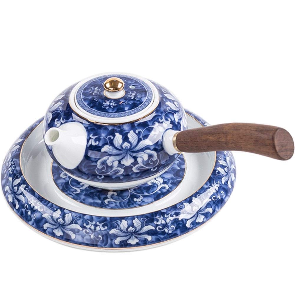Premium Blue and White Ceramic Teapot Set with Wooden Handle - Includes Elegant Tea Cup (Icing On The Cake Color) - Perfect for Afternoon Tea, Gifts, and Home Decor