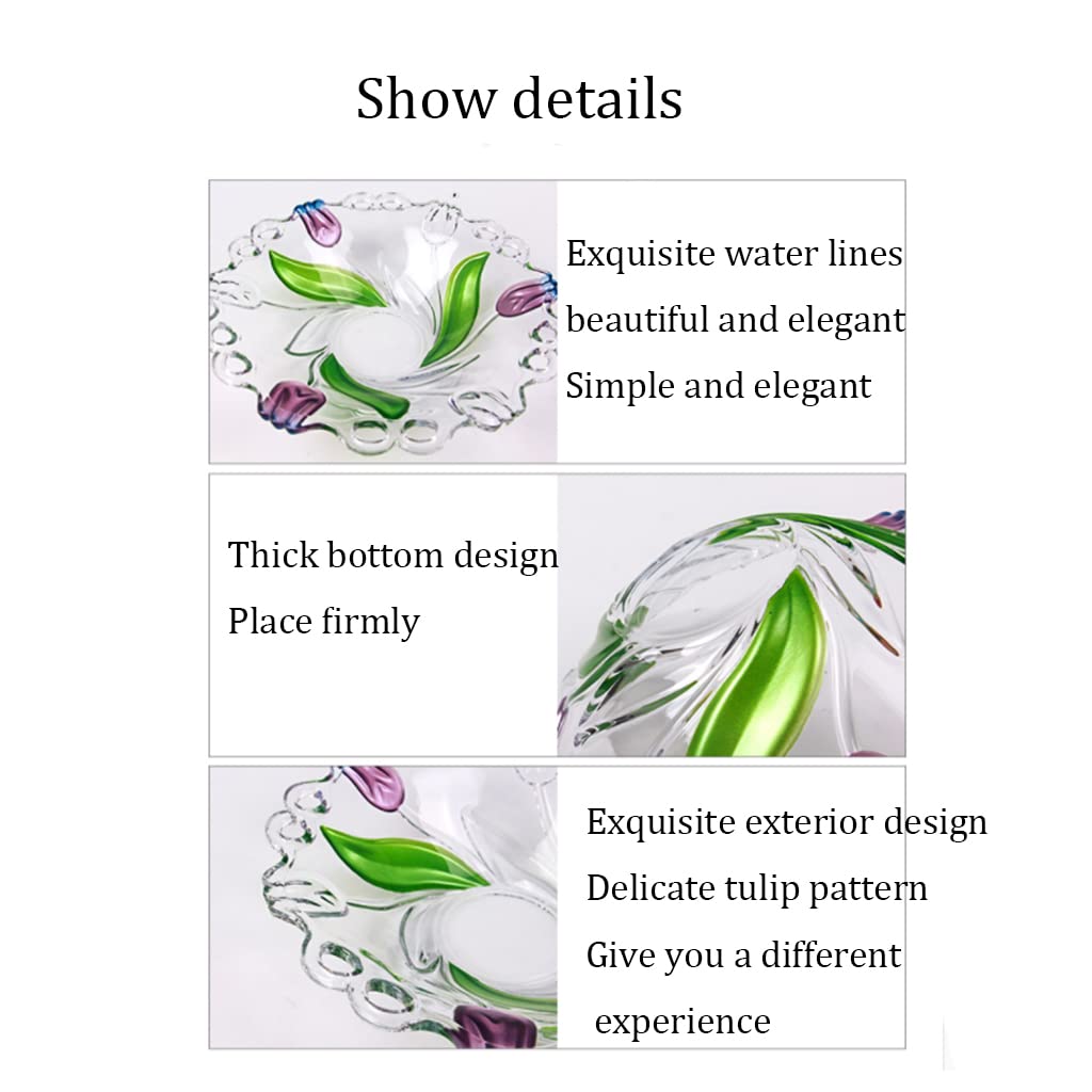 Crystal Glass Fruit Bowl with Golden Tulip Design - Elegant Serving Dish for Fruits, Snacks, Nuts | Perfect for Living Room, Kitchen, Coffee Table, Hotel Decor & Home Decoration