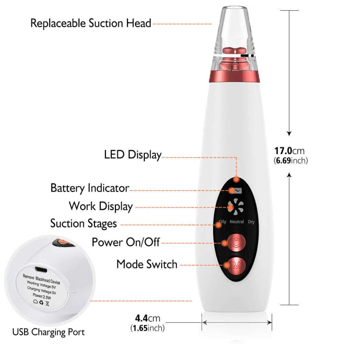 Premium 6-in-1 Blackhead Remover Vacuum - Rechargeable Pore Cleaner with 3 Adjustable Modes & 6 Attachments for Blackheads, Whiteheads & Acne | Professional Skin Care Device for Men & Women | Perfect for Daily Facial Cleansing & Spa Treatments