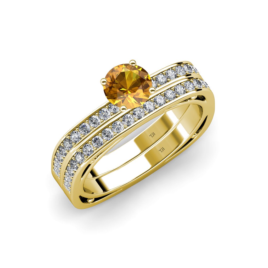 1.15-1.19ctw Citrine & Diamond Engagement Ring & Wedding Band Set in 14K Yellow Gold | Elegant Bridal Jewelry for Proposals, Weddings & Anniversaries