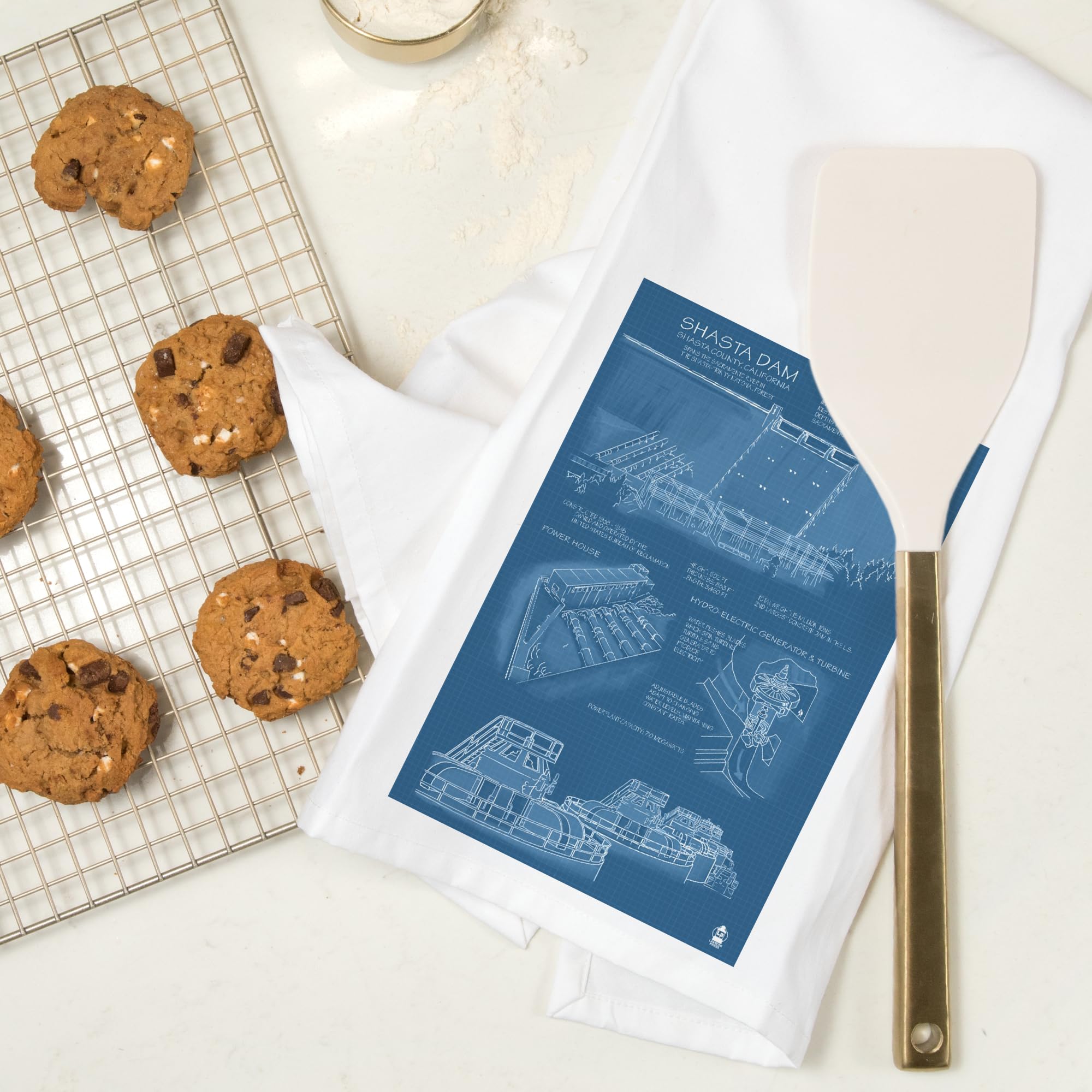 Lantern Press Shasta Dam California Blueprint - 100% Cotton Tea Towel, Decorative Hand Towel for Kitchen & Home Decor | Perfect for Dish Drying, Gift Giving & Farmhouse Style