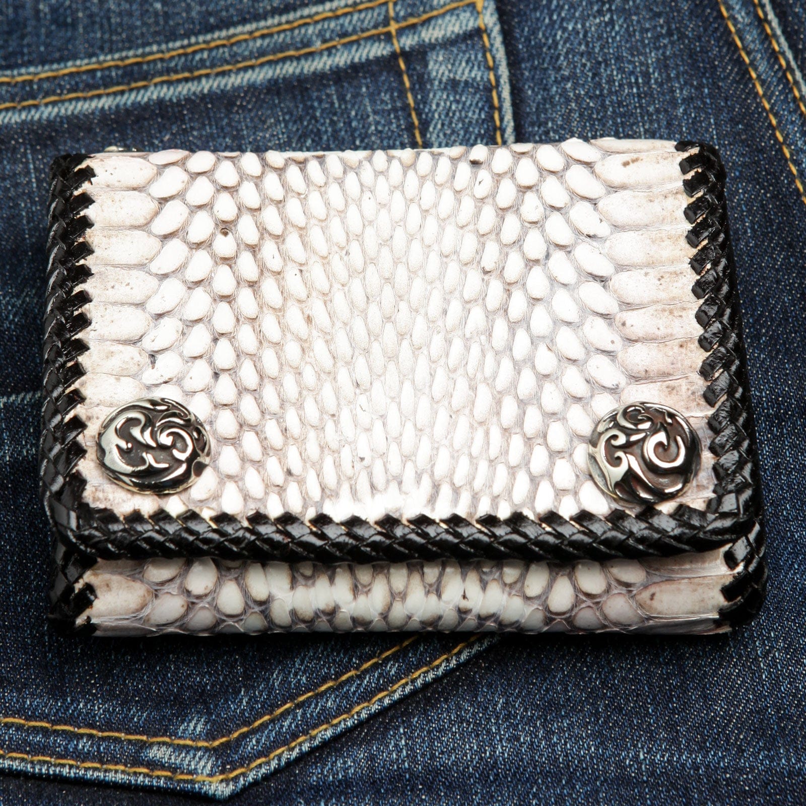 Genuine White Cobra Snake Leather Biker Wallet for Men - RFID Blocking Slim Bifold Wallet - Perfect for Motorcycle Riders, Travel & Everyday Use