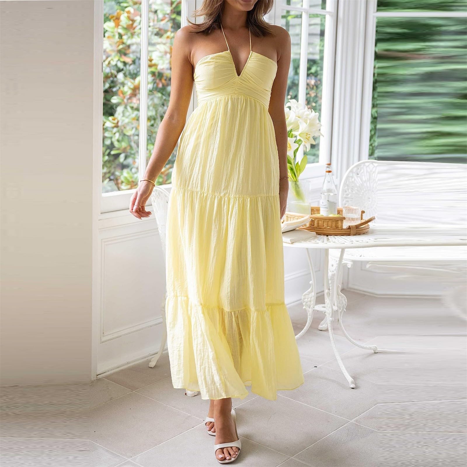 2024 Women's Summer Maxi Dress - Trendy V Neck Sleeveless Boho Sundress, Casual Wedding Guest Dress, Beach Vacation & Outdoor Party Outfit