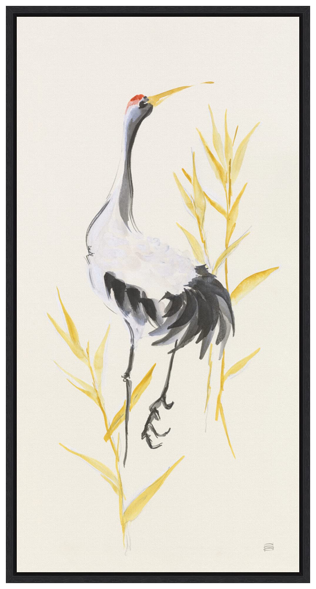Amanti Art Framed Canvas Wall Art - 27x14 Crane Reeds I by Chris Paschke | Modern Animal Painting for Home Decor | Ready-to-Hang Framed Canvas Artwork for Living Room, Bedroom, Bathroom & Kitchen | Perfect Gift for Nature Lovers & Home Styling