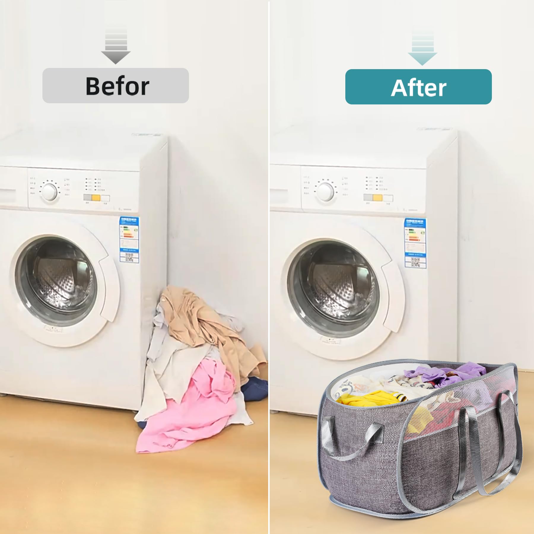 Collapsible Laundry Basket with Reinforced Handles - Foldable Pop Up Hamper for Laundry Room, Bathroom & Travel - Lightweight Storage Solution for Clothes, Toys & Organizing (Gray) - Perfect for Small Spaces, College Dorms & Camping Trips