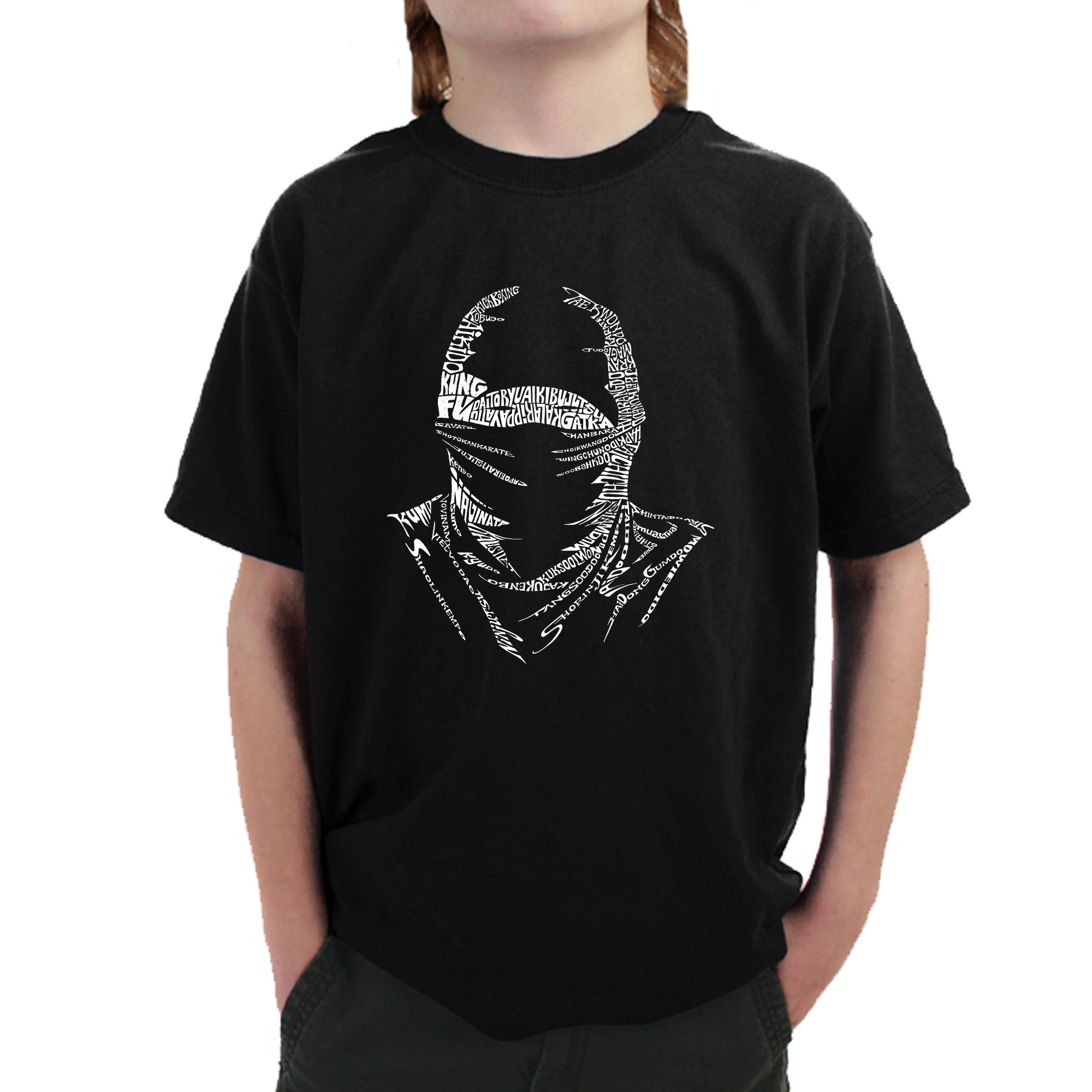 LA POP ART Boys Ninja Word Art Graphic T-Shirt - Cool Casual Tee for Kids, Playdates & Everyday Wear