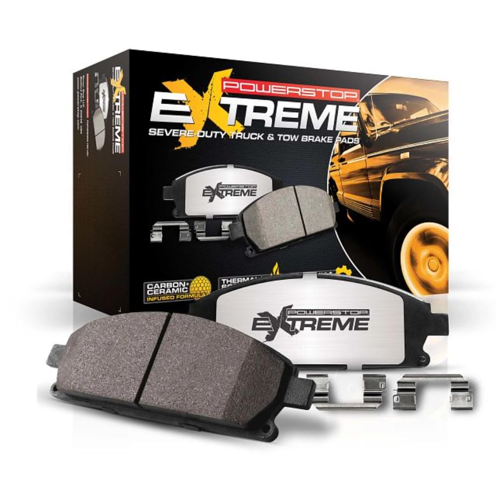 Power Stop Z36-2236 Carbon Fiber Ceramic Brake Pads for Trucks & Towing - Heavy Duty Brake Pads with Hardware Kit - Perfect for Off-Roading, Hauling & Commercial Vehicles