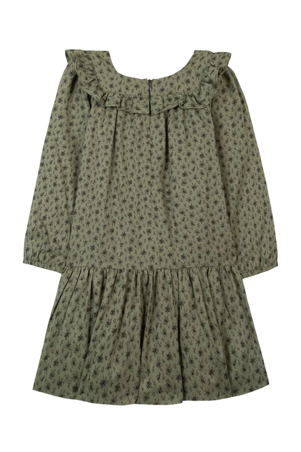 Tartine Et Chocolat Women's Kaki Ruffle Dress - Elegant Flowy Midi Dress for Casual Wear, Date Night & Special Occasions