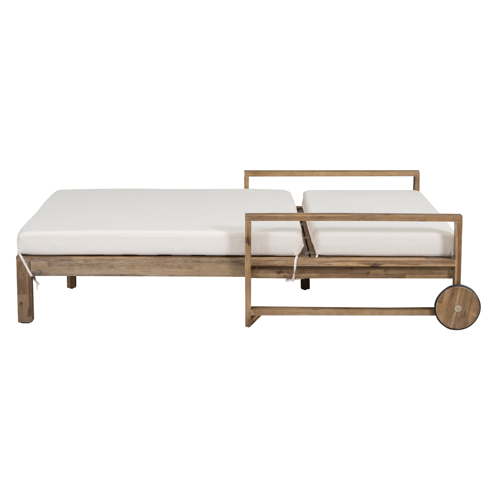 Farmhouse Style Wooden Outdoor Sunbed - 2 Person Daybed for Poolside, Garden & Backyard - Beige Patio Lounge Chair for Relaxing in Sun or Shade