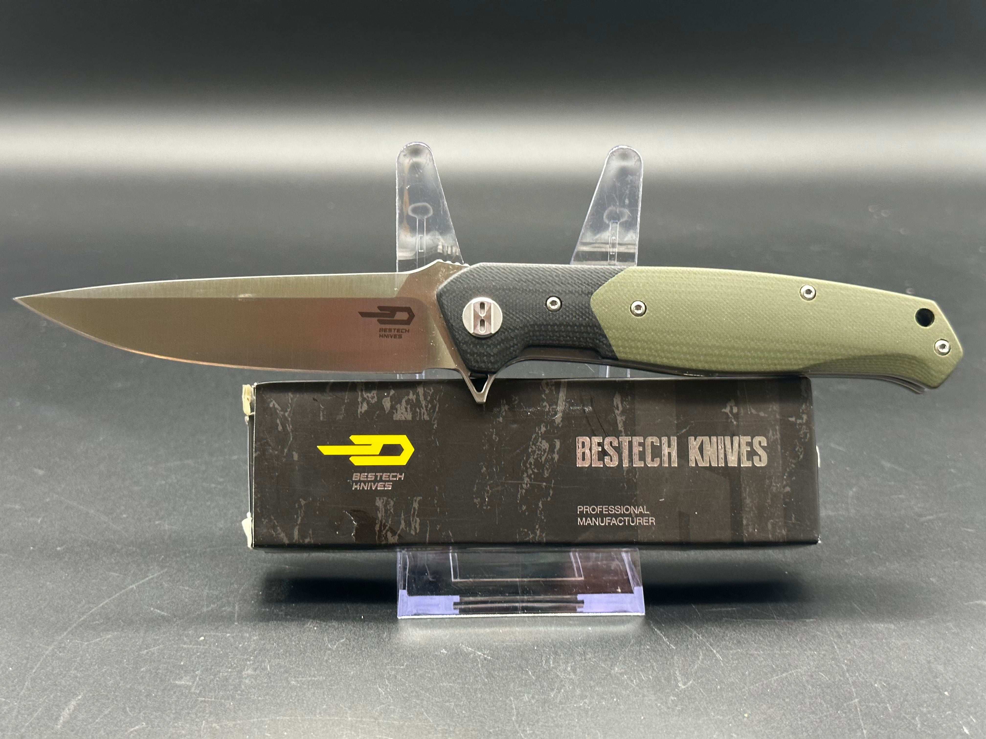 BESTECH SWORDFISH BG03A Tactical Folding Knife - D2 Steel Blade, Black & Green G10 Handle - EDC, Camping, Survival, Outdoor Adventures