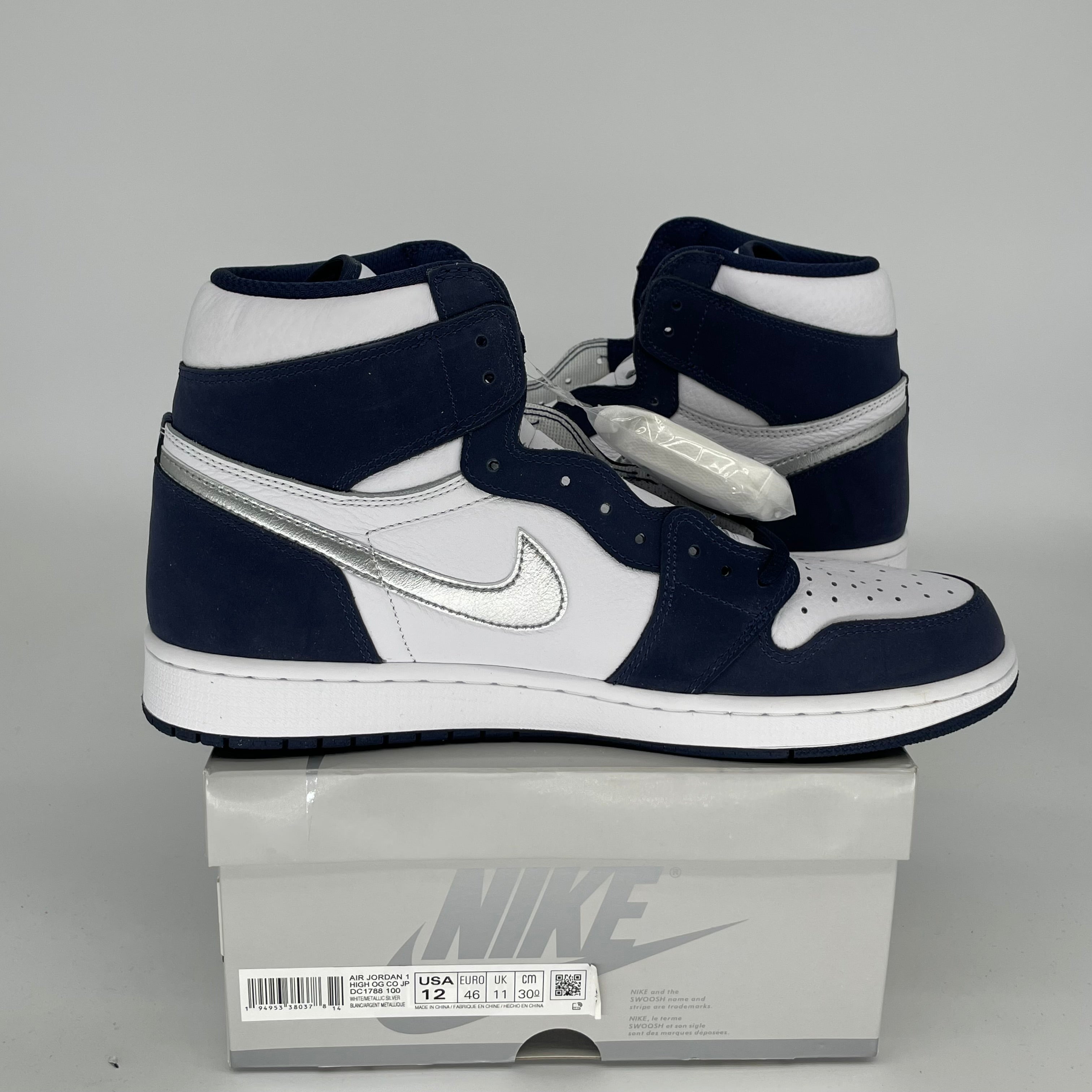 Original Air Jordan 1 CO.JP Midnight Navy Men's Basketball Shoes Size 12 (DC1788-100) - Retro Sneakers for Streetwear & Casual Outfits