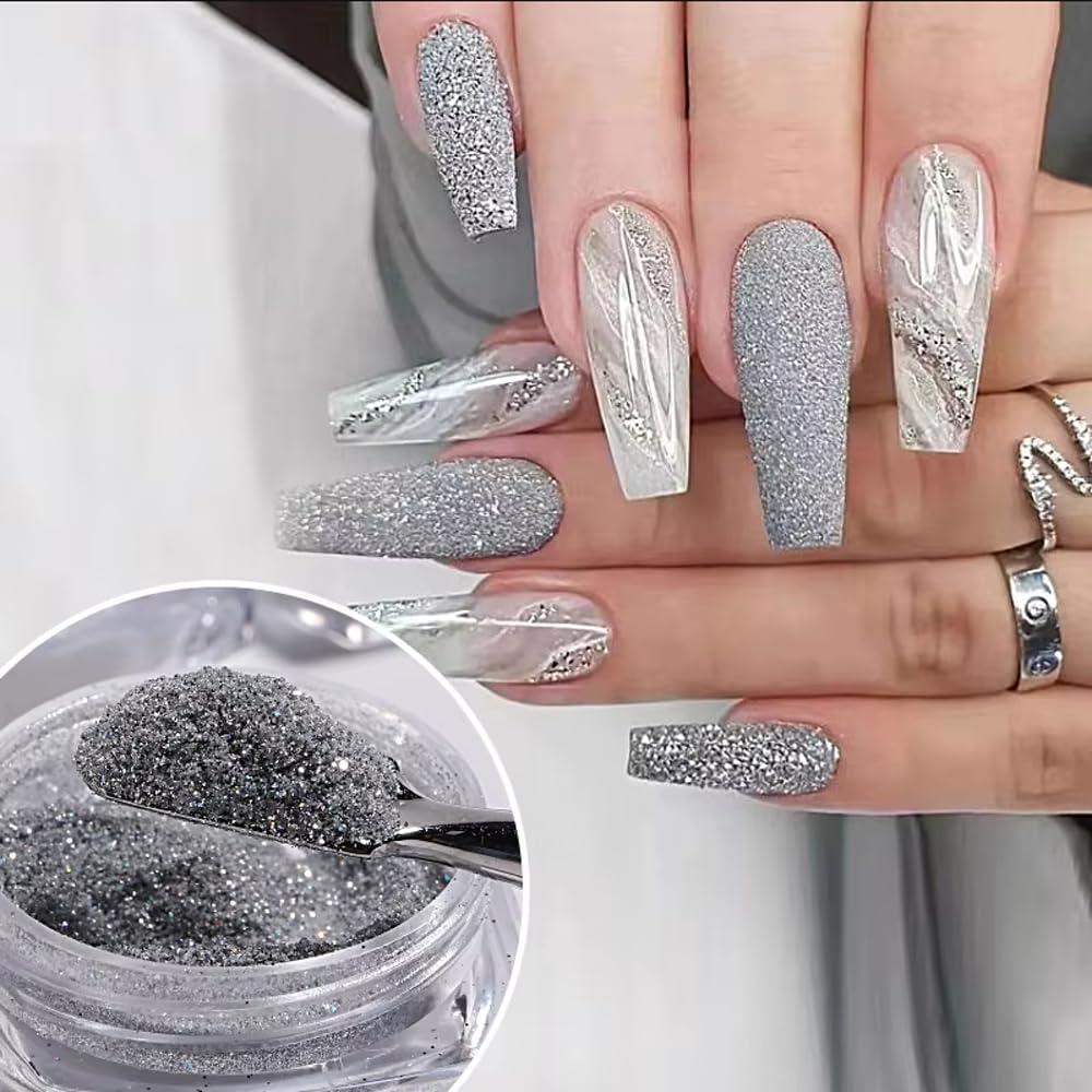 6 Jars Iridescent Nail Glitter Powder - White Glitter Flakes & AB Sequins for Nail Art | Ultra Shine Sparkle Pigment | DIY Manicure, Pedicure, Gel Polish & Acrylic Nails | Perfect for Parties, Weddings & Special Occasions