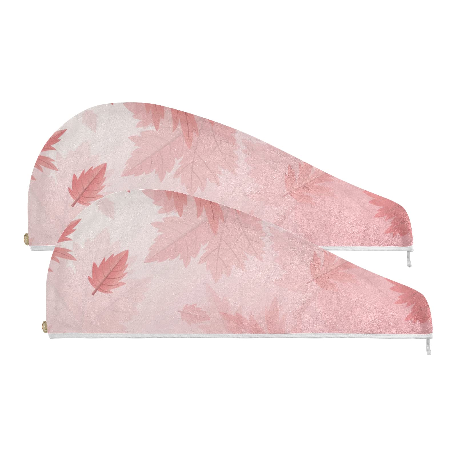 Quick Dry Microfiber Hair Towel Wrap for Women & Girls - 2 Pack (9.45 x 24 Inch) - Super Absorbent Red Leaves Design Hair Turban - Perfect for Post Shower, Swimming & Salon Styling