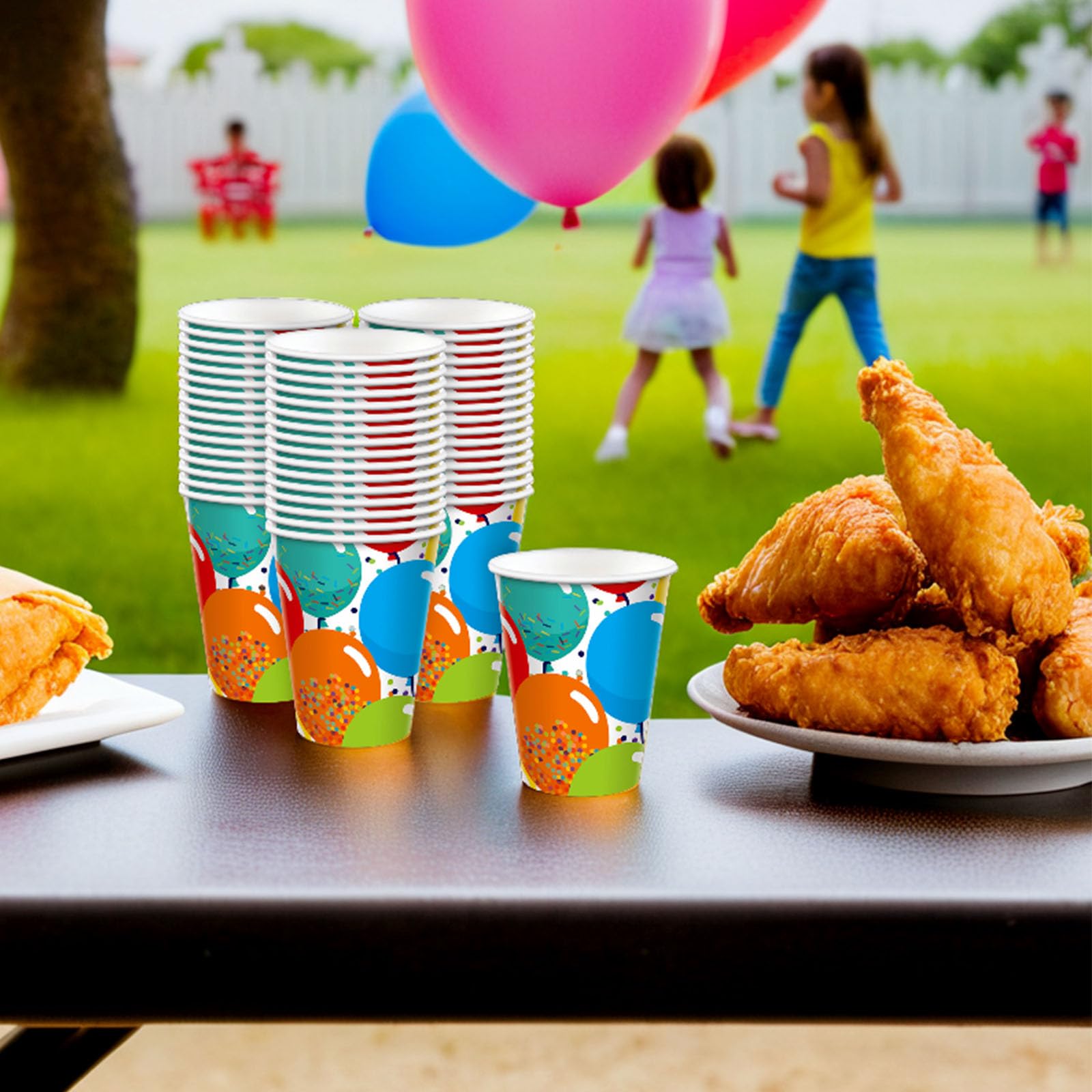 Amscan 9 Oz Disposable Paper Cups (50 Pcs) - Colorful Birthday Party Drinkware - Ideal for Birthday Celebrations, Baby Showers & Holiday Gatherings