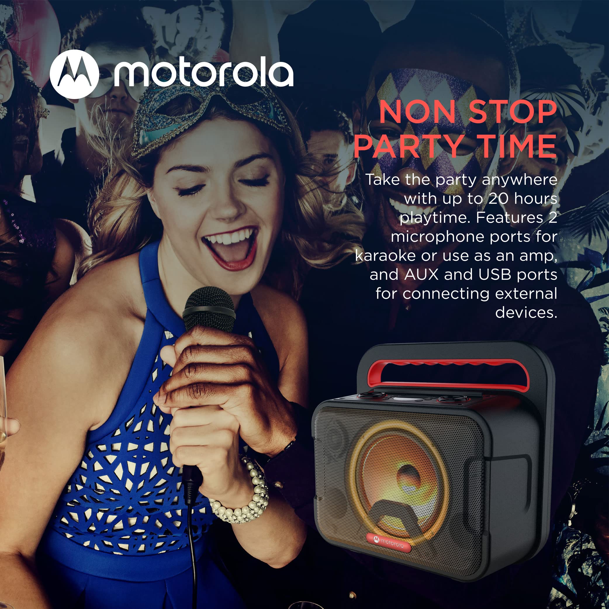 Motorola ROKR 810 40W Portable Bluetooth Speaker with Built-in Subwoofer, IPX4 Waterproof, LED Lights & Mic - Wireless Speaker for Smartphones, Parties, Outdoor & Home Use - Crystal Clear Bass Sound