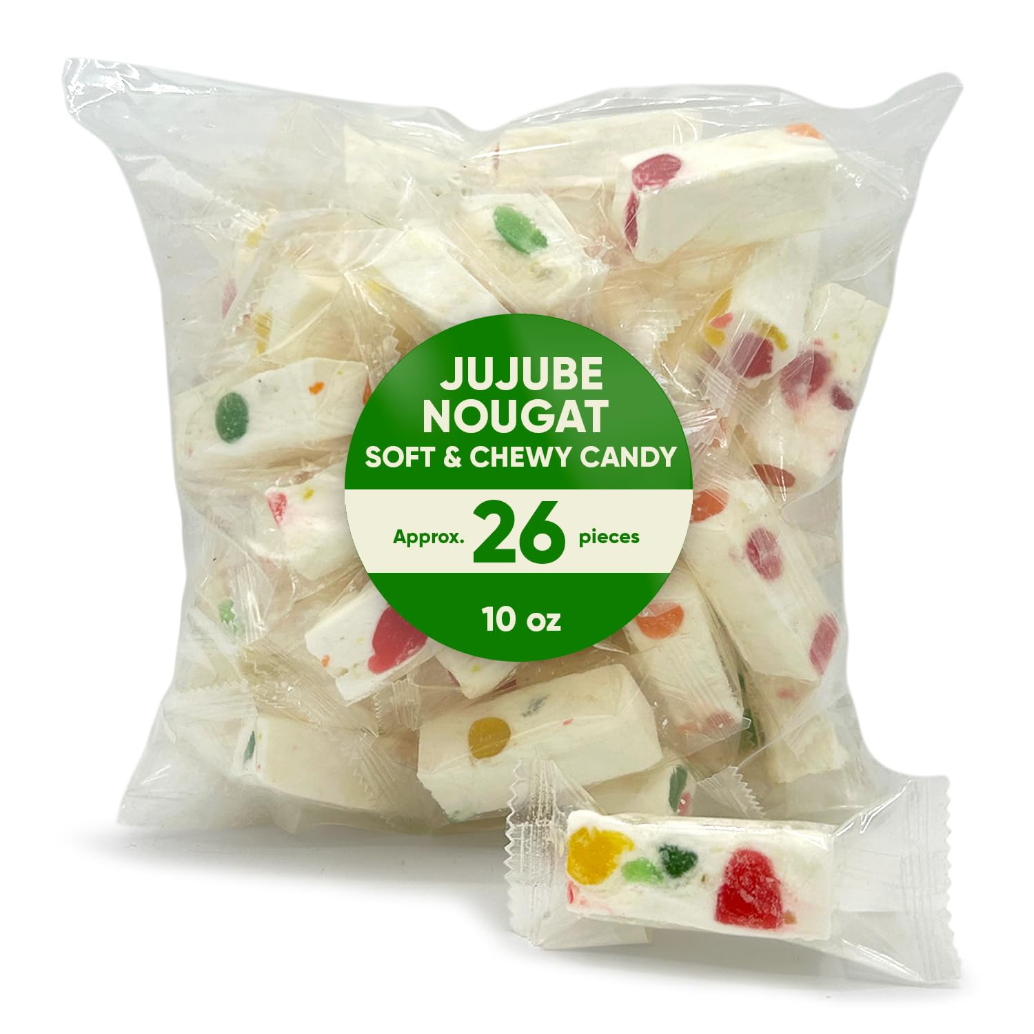 Jujube Nougat Candy 10oz (26 Pieces) - Individually Wrapped Fruit Chews for Sharing - Perfect for Parties & Gifts