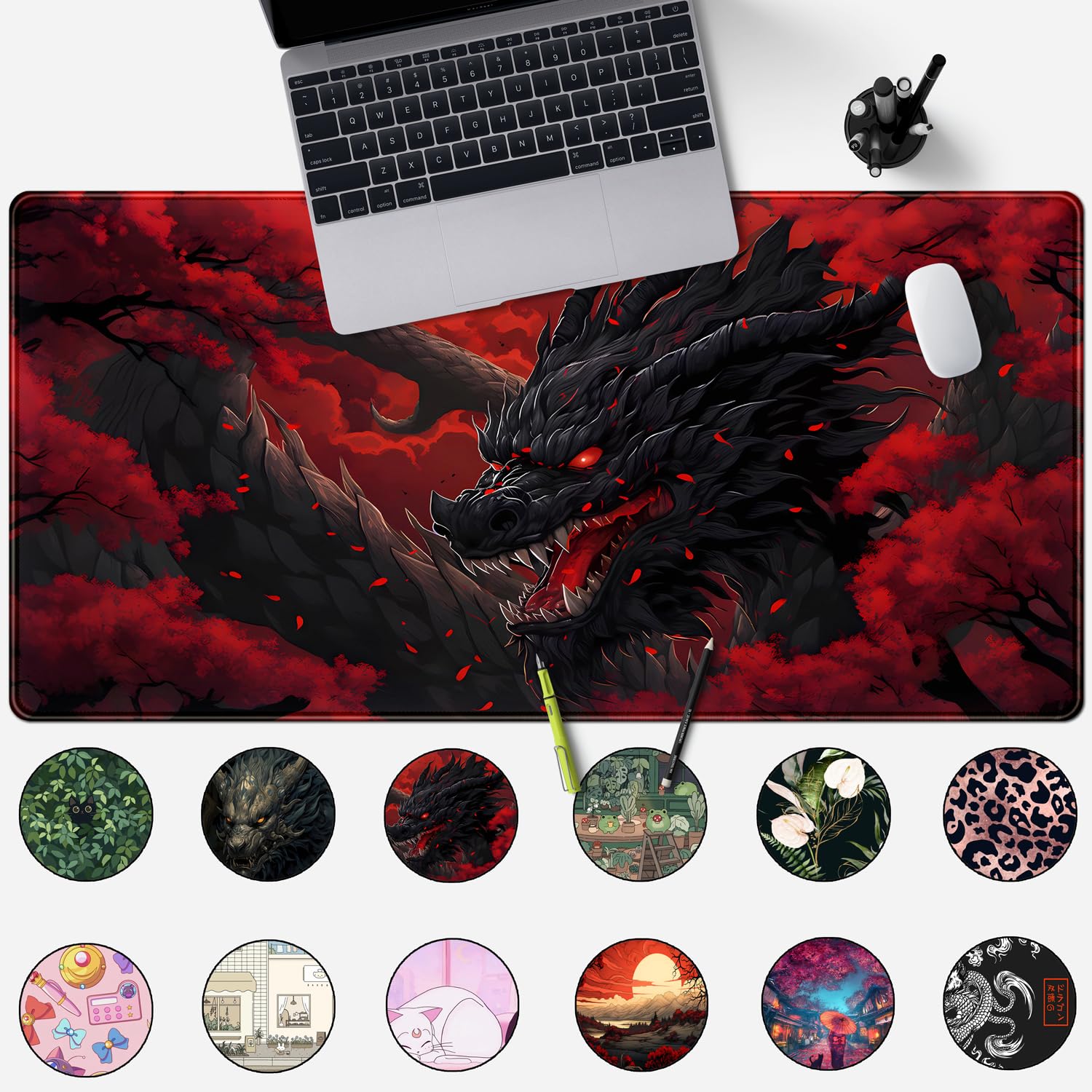 Large Dragon Gaming Mouse Pad - Red & Black XXL Desk Mat (31.5