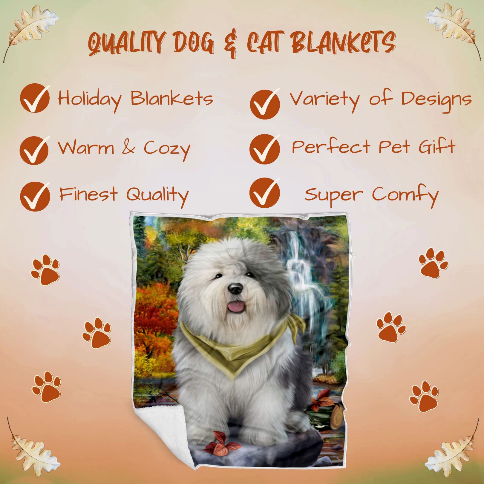 Old English Sheepdog Waterfall Blanket - Lightweight, Soft & Durable Woven Throw (50x60) - Cozy Animal Print Blanket for Sofa, Couch, Bed - Perfect for Home Decor, Gifts & Pet Lovers