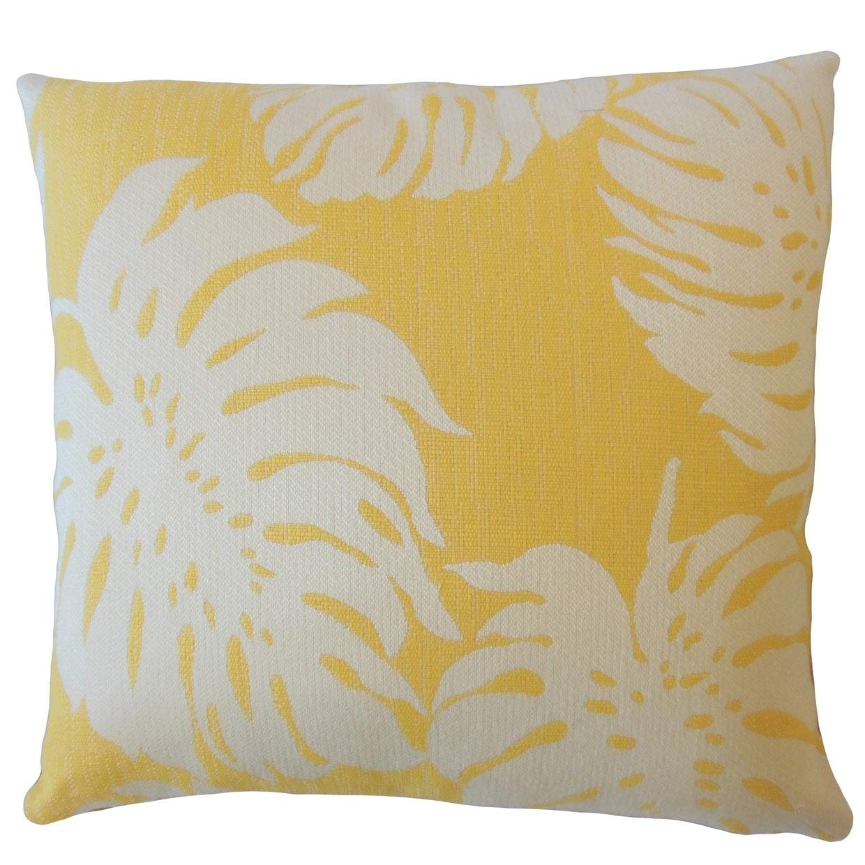 Quince Floral Down Filled Throw Pillow - Large 24x24 Inch Decorative Cushion for Sofa, Bed & Home Decor | Soft Sunshine Yellow Pillow Cover for Living Room, Bedroom & Nursery