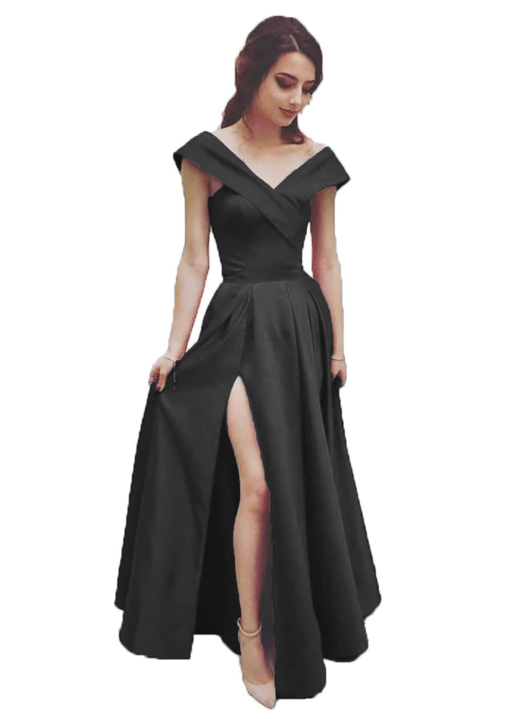 Elegant Off Shoulder Prom Dress for Women - Satin Long Formal Gown for Evening Events