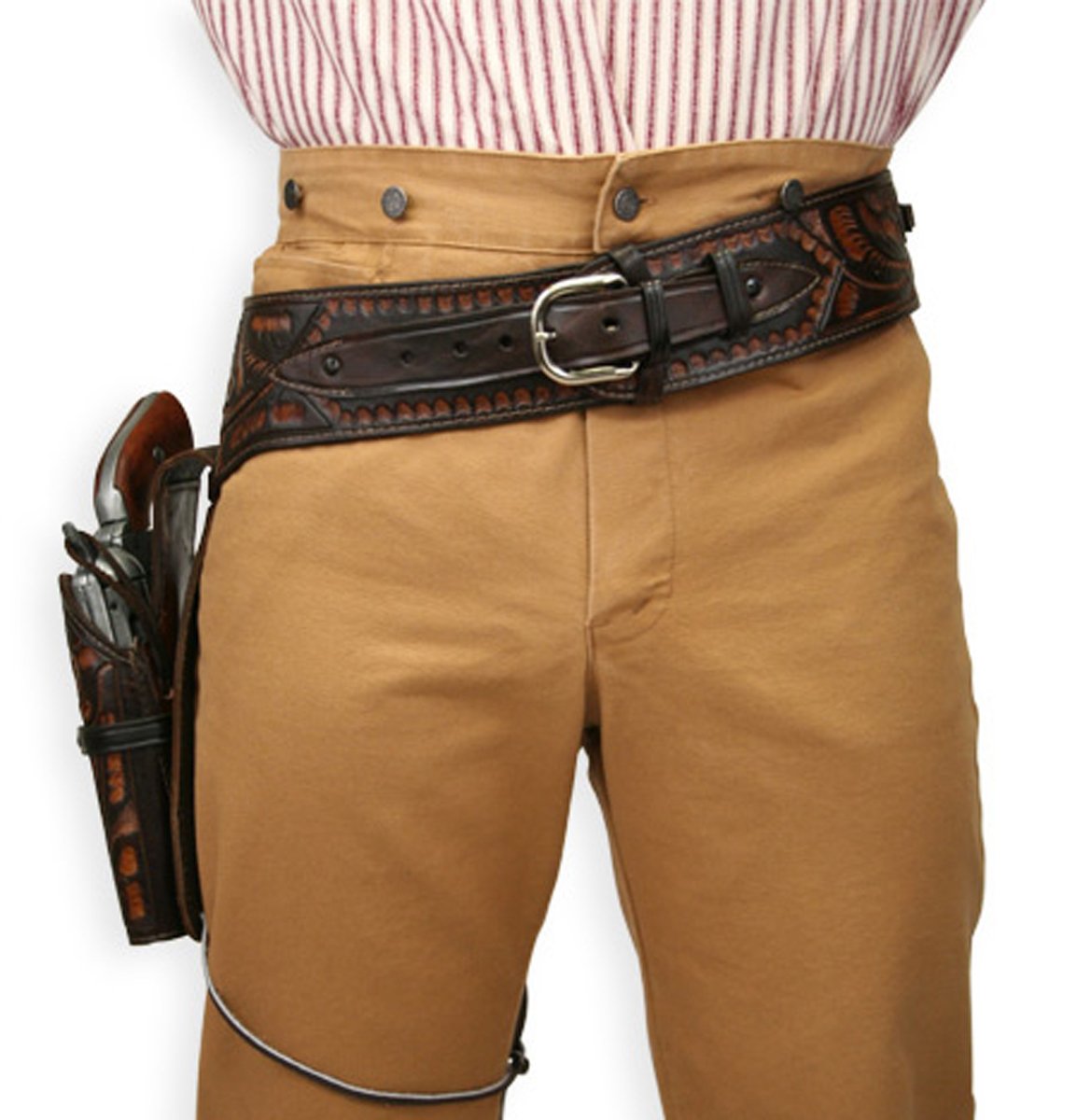Historical Emporium .44/.45 Cal Standard Right Hand Western Gun Belt & Holster - Genuine Tooled Leather for Cowboy Action Shooting & Reenactments