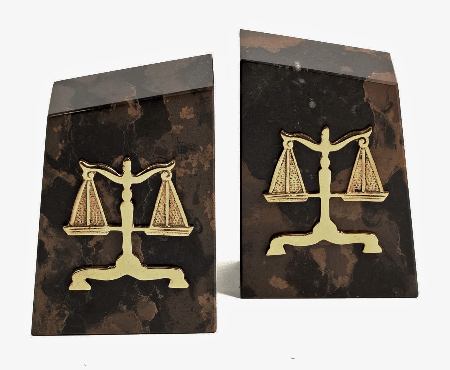 Scales of Justice Tiger Eye Marble Bookends - Unique Lawyer Gift for Legal Office Decor - Perfect for Law School Graduation, Attorney Desk & Courtroom Display