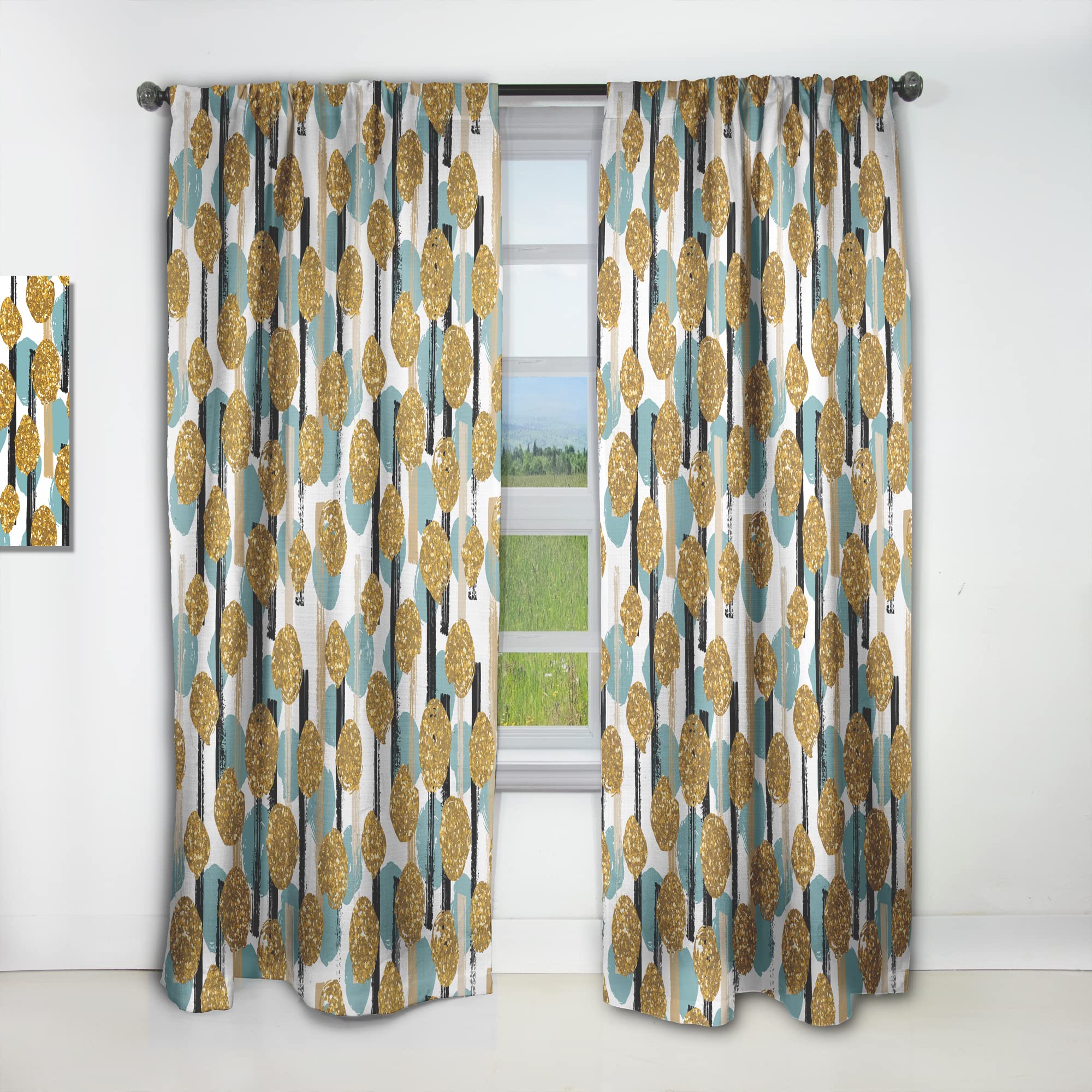 Hand Drawn Blue and Golden Glitter Circles Thermal Insulated Curtains - Single Panel 52x84 - Elegant Window Treatments for Bedroom & Living Room - Perfect for Home Decor, Privacy & Light Control