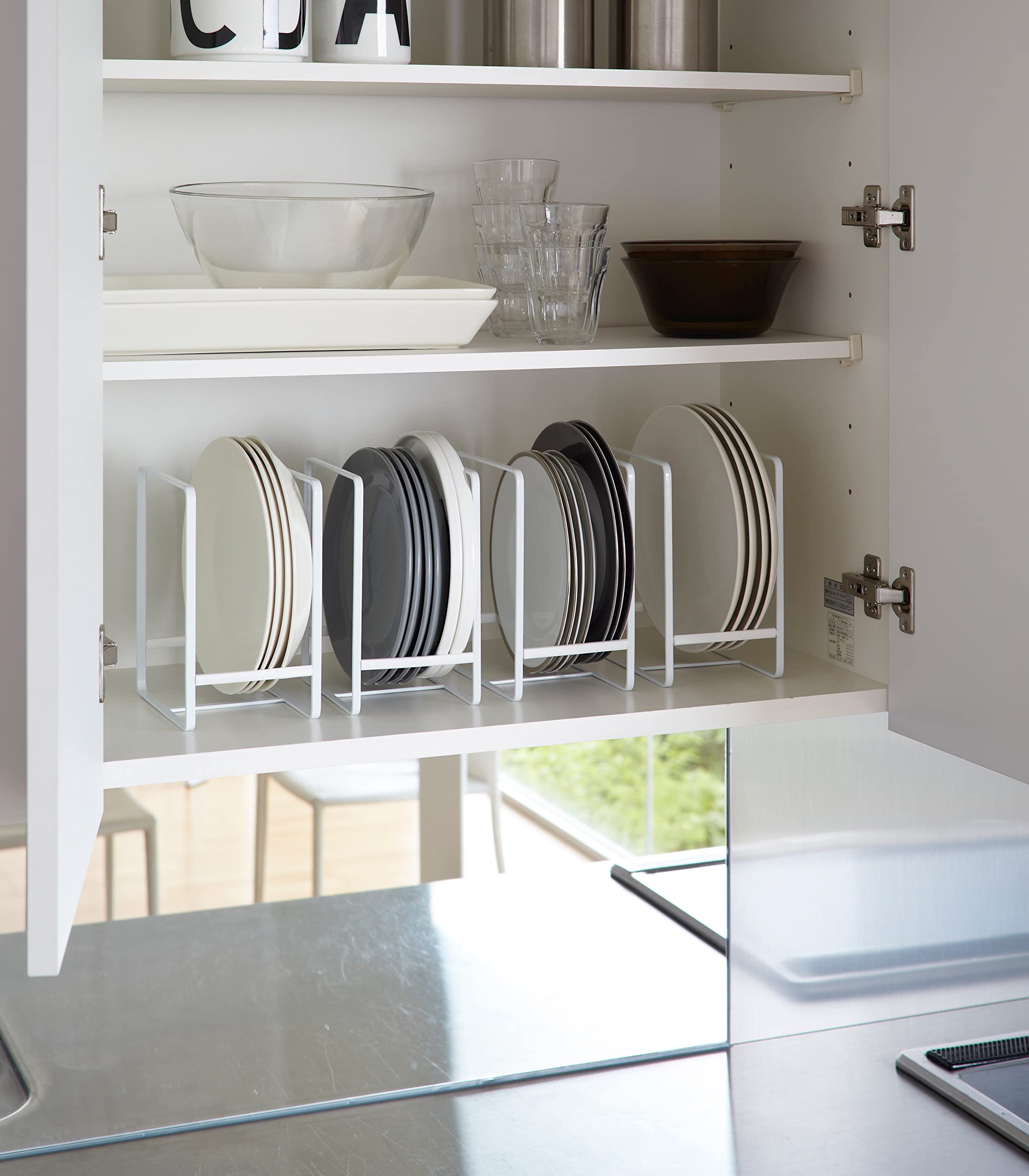 NAOE White Metal Kitchen Organizer - Plate Rack, Cutting Board Holder, Bakeware & Pot Pan Storage, Cooling Rack, Serving Tray & Reusable Container Organizer - Perfect for Pantry, Cabinet & Countertop Organization