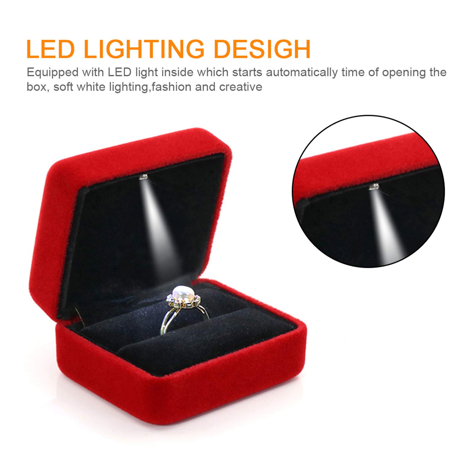 GBYAN Velvet Ring Box with LED Light - Premium Jewelry Display Gift Box for Proposal, Engagement, Wedding - Perfect for Romantic Surprises & Wedding Proposals