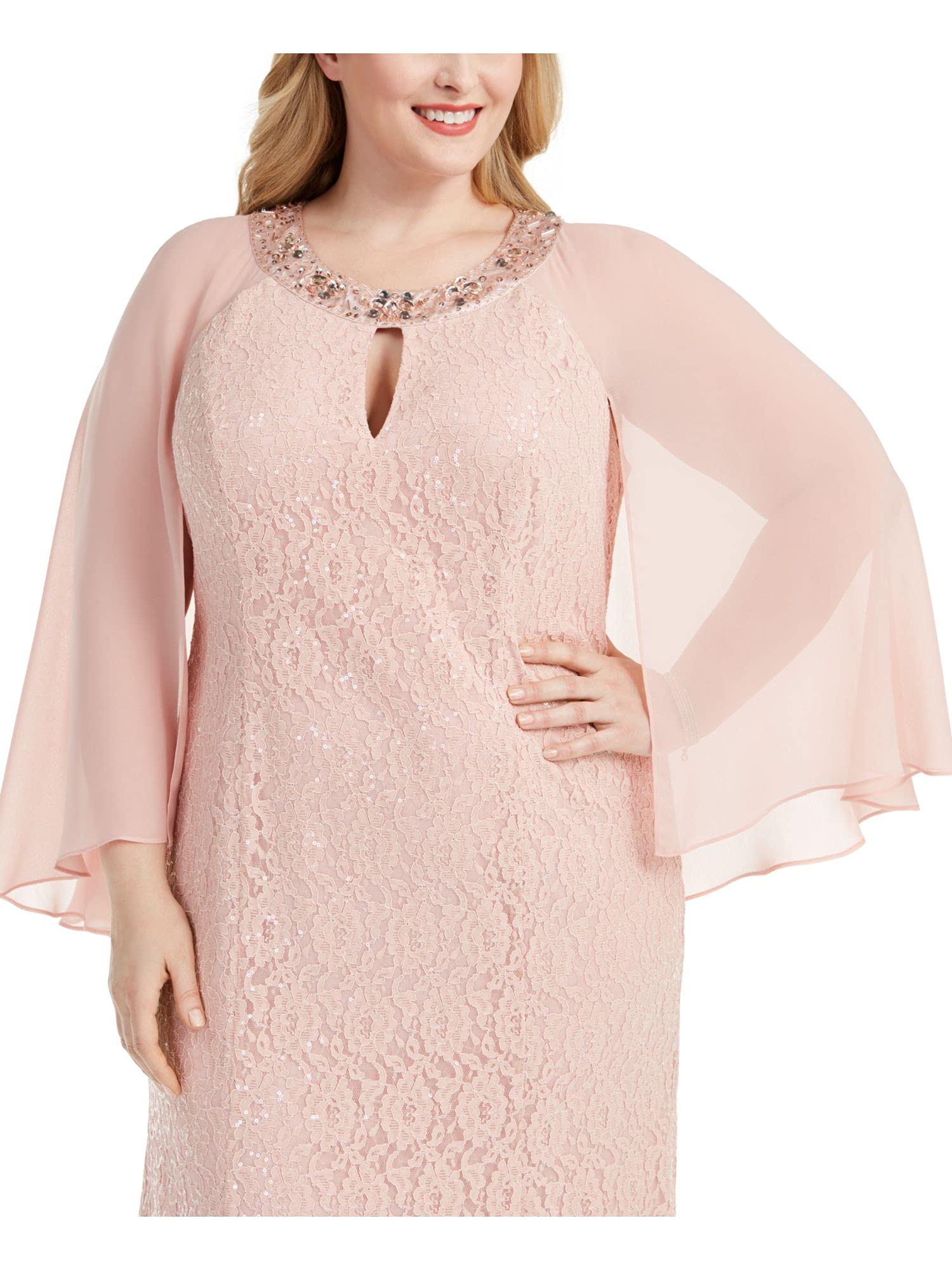 S.L. Fashions Women's Plus Size Lace and Sequin Fit and Flare Dress - Elegant Evening Gown for Parties, Weddings & Special Occasions