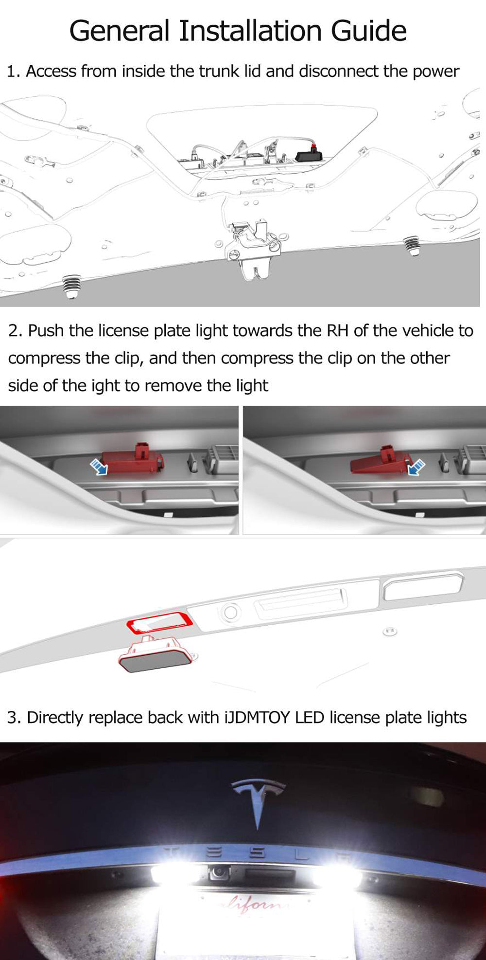 3W 18 SMD LED License Plate Light Kit for Tesla Model 3 & Model Y (2017-2023) - Bright White, Easy Installation, Waterproof - Perfect for Night Driving & Car Customization
