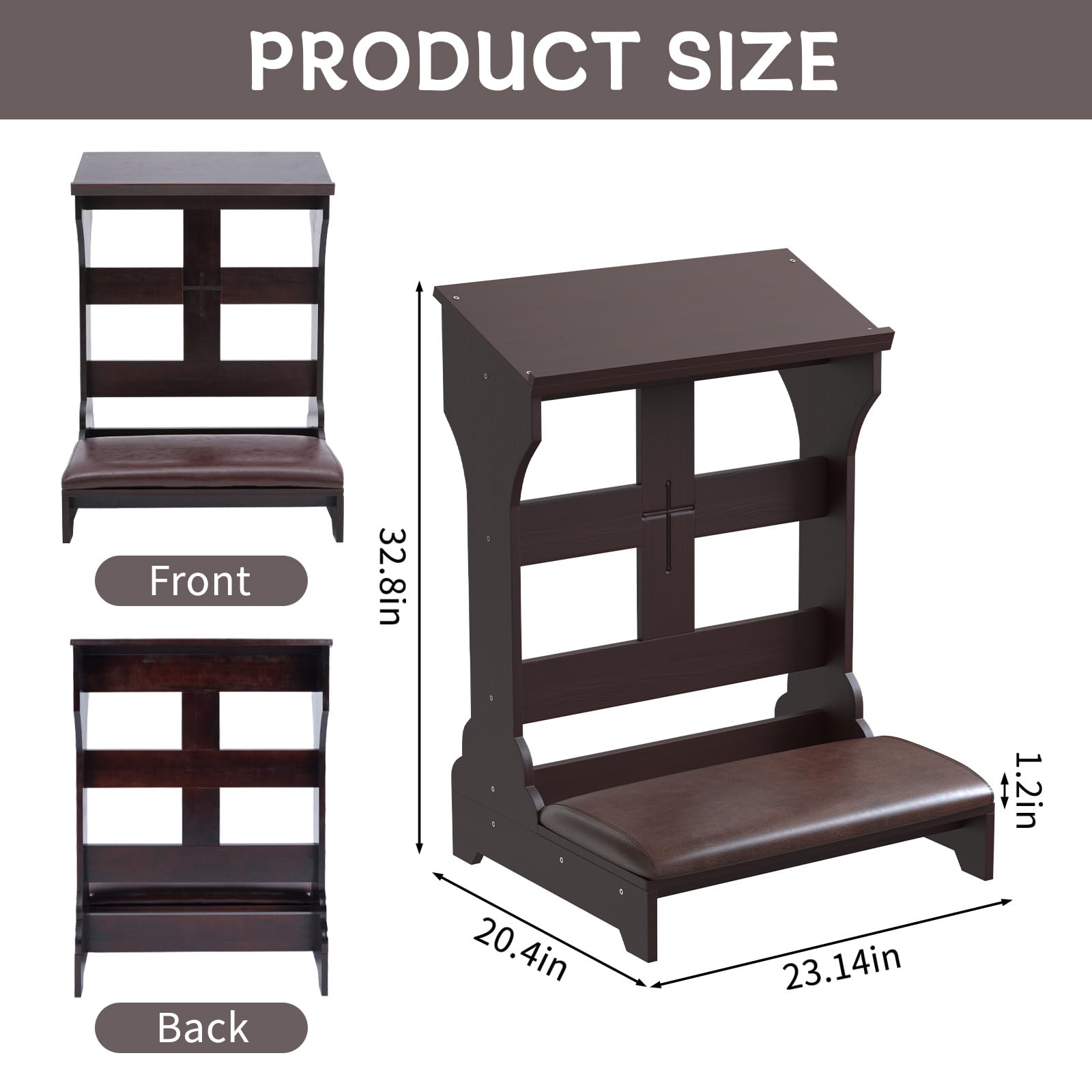 **Solid Wood Prayer Bench Stool with Shelf & Cushion - 23x20x32.8 Inch Kneeling Bench for Church, Home Worship - Religious Gifts & Devotional Furniture for Comfortable Prayer & Meditation**