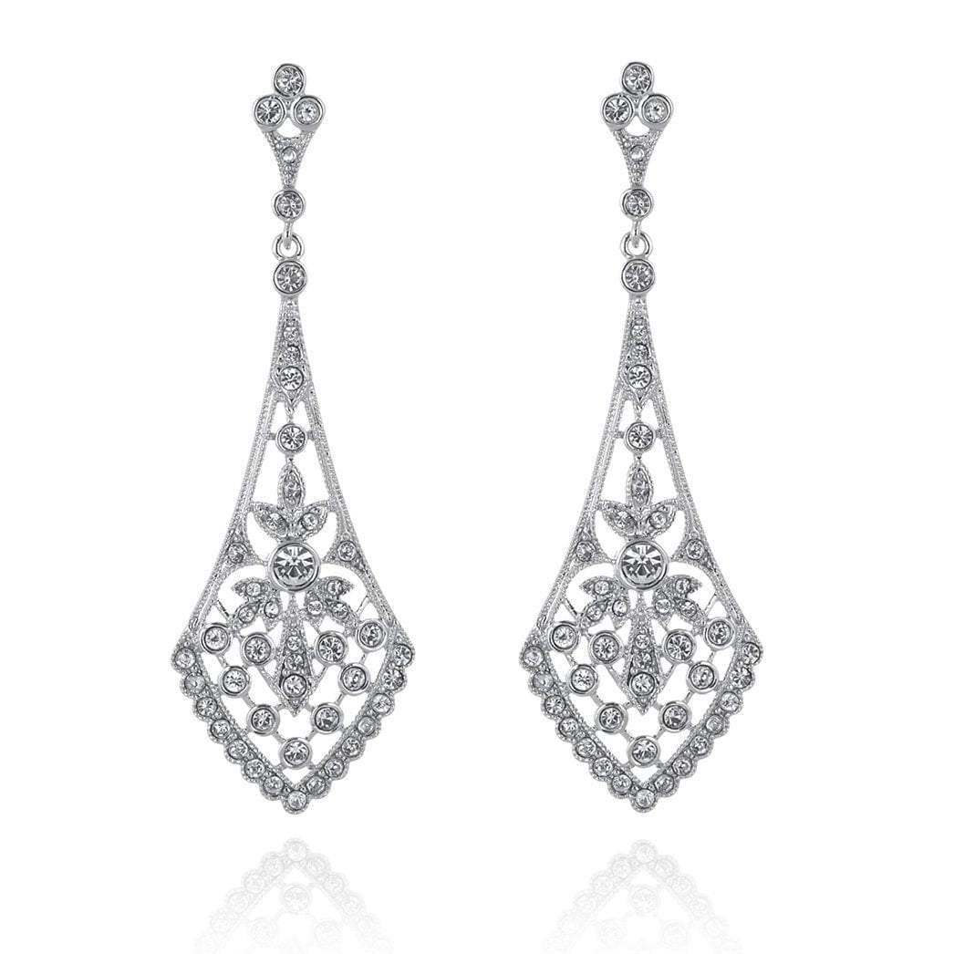 Art Deco Silver Plated Earrings for Women - Vintage Style Dangle Earrings for Party, Wedding & Evening Wear