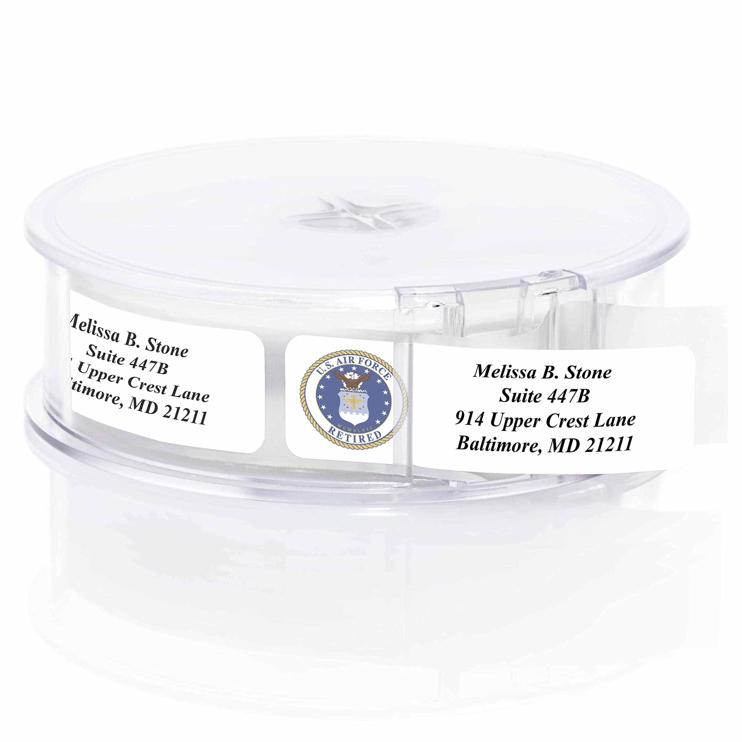 Retired Air Force Themed Designer Rolled Address Labels with Elegant Plastic Dispenser - Perfect for Military Home Decor, Veteran Gifts & Patriotic Mailings
