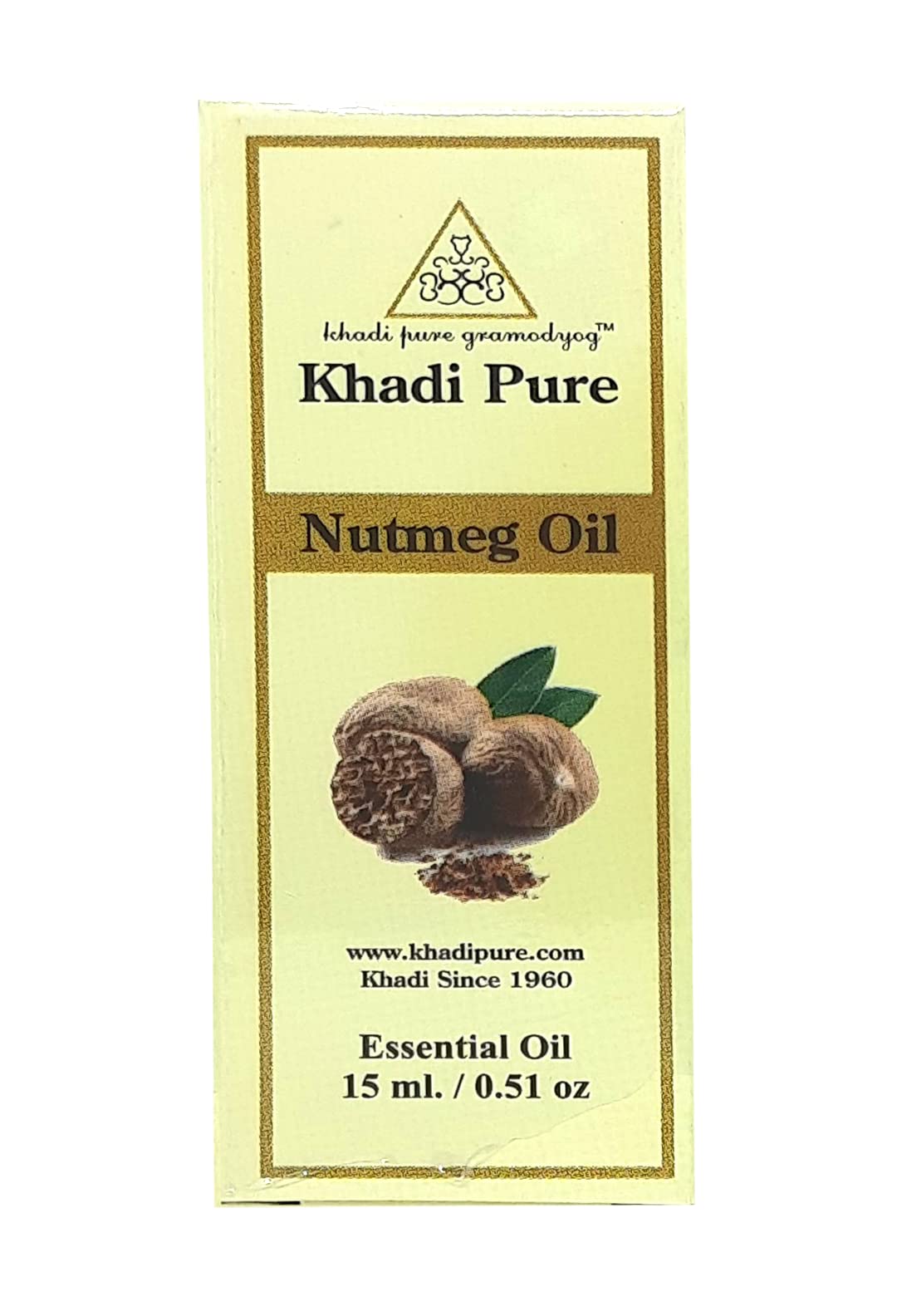 Khadi Pure Herbal Nutmeg Essential Oil 15ml - 100% Natural Aromatherapy Oil for Relaxation, Stress Relief & Skin Care