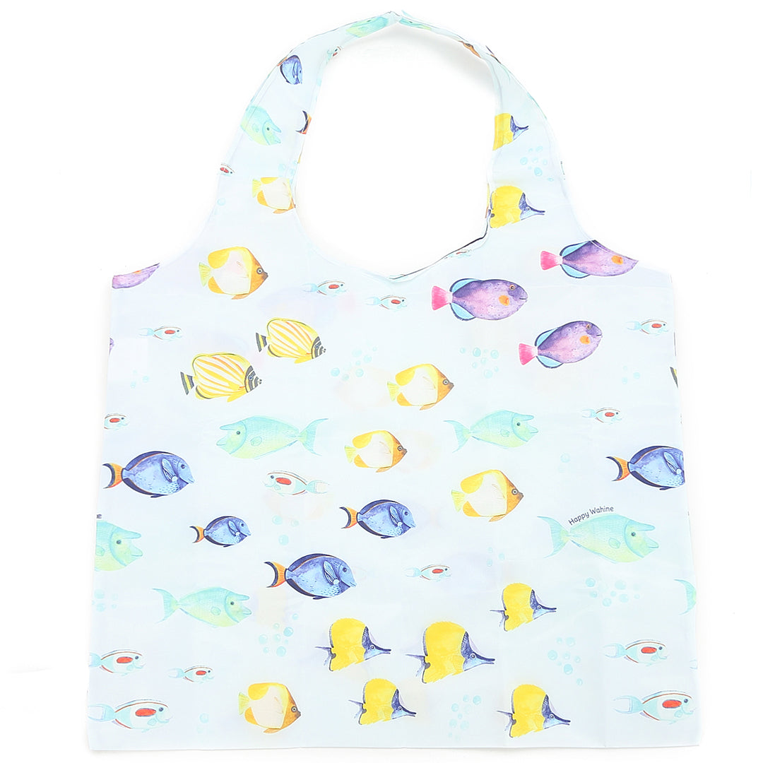 Foldable Tote Bag - Jake Fish 'Ohana Blue - Lightweight & Durable Shopping Bag for Beach, Grocery, Travel & Daily Use