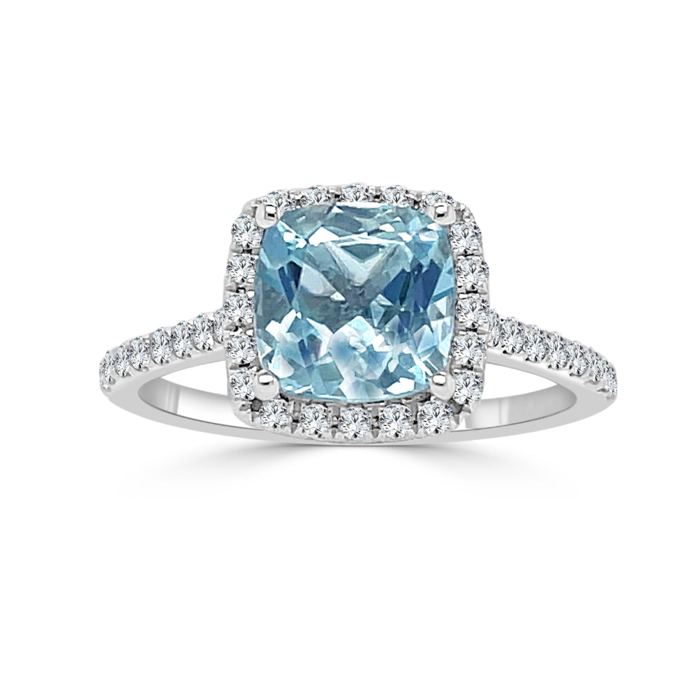 14K Gold Aquamarine and Diamond Ring for Women - Elegant March Birthstone Jewelry Gift for Engagement, Anniversary & Special Occasions