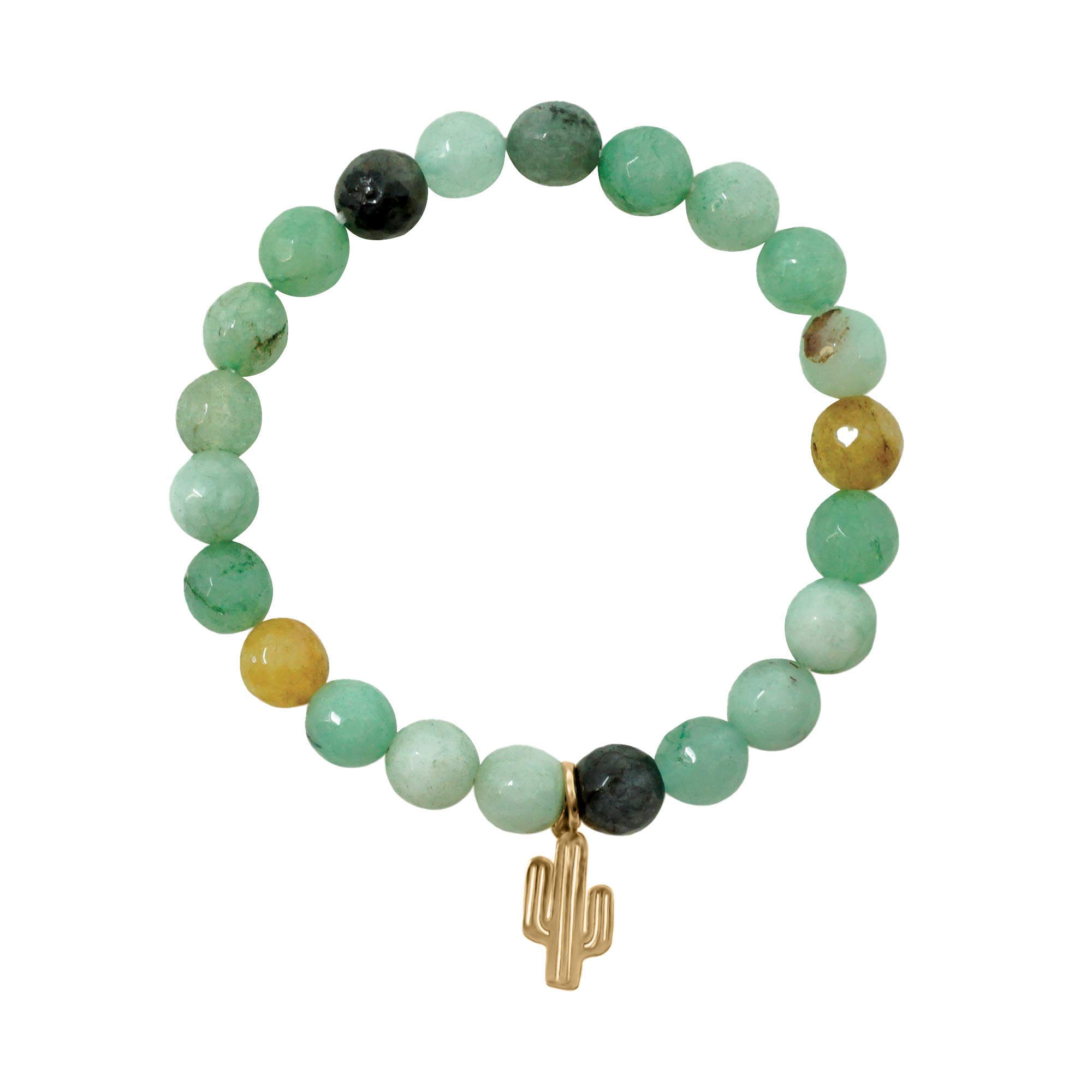 8mm Semi-Precious Agate Bead Stretch Bracelet with 18K Gold-Tone Charm | Korean Crafted for Yoga, Meditation & Everyday Elegance