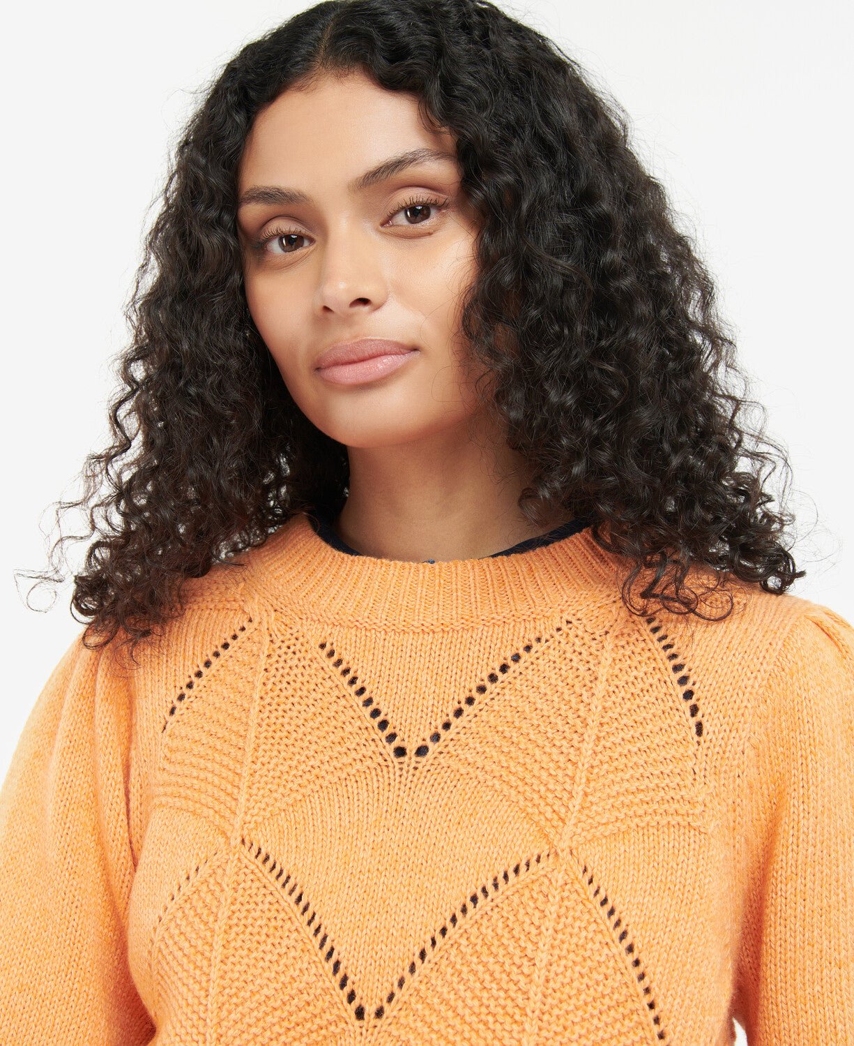 BARBOUR LADIES Leilani Knit Jumper Sweater - Women's Casual Pullover PAPAYA Color for Fall Winter Fashion & Outdoor Activities