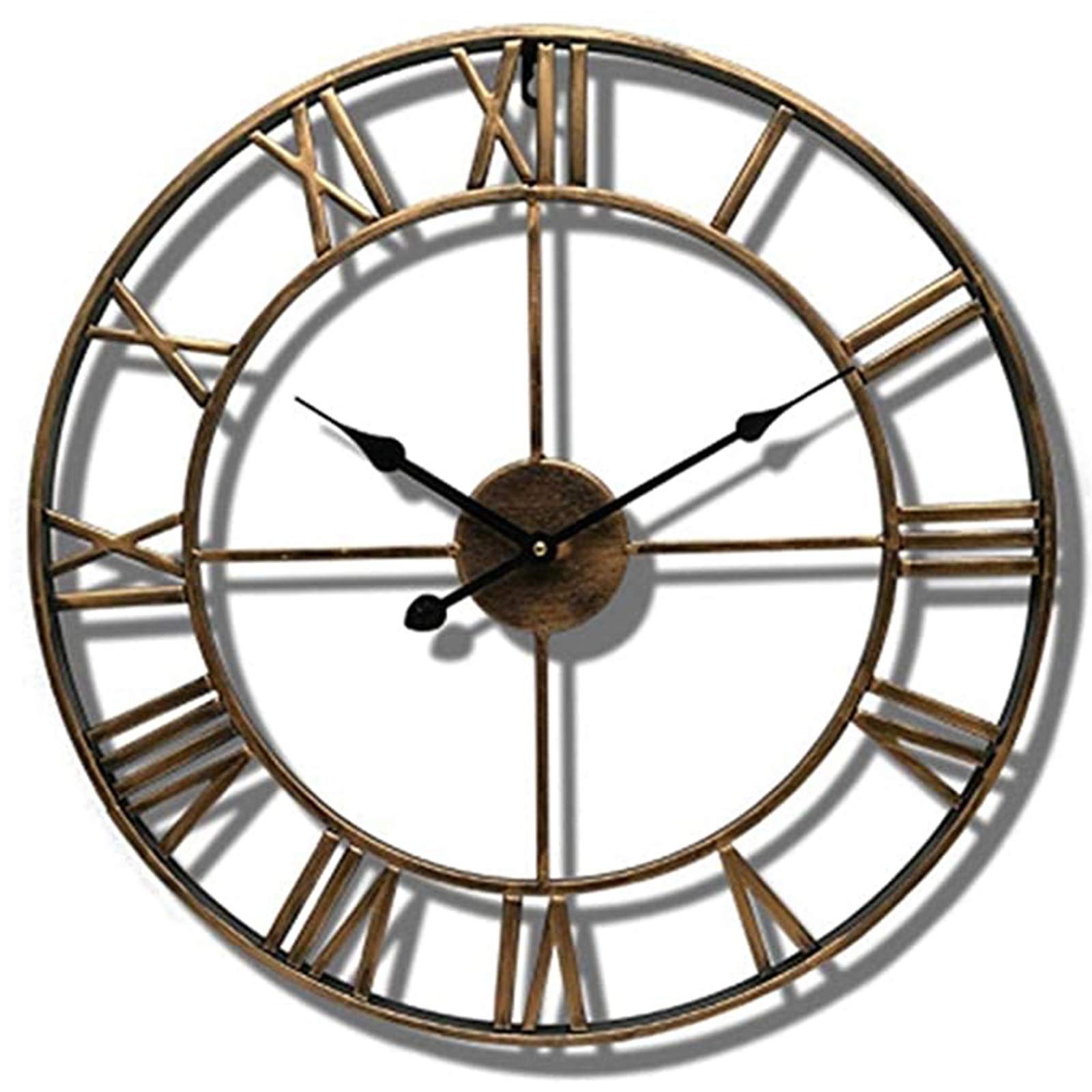 Vintage Outdoor Garden Wall Clock - Large 60cm Retro Roman Numerals Wrought Iron Clock for Patio, Yard & Indoor Decor - Silent Quartz Movement, Gold Finish - Perfect for Backyard, Porch & Farmhouse Style Homes
