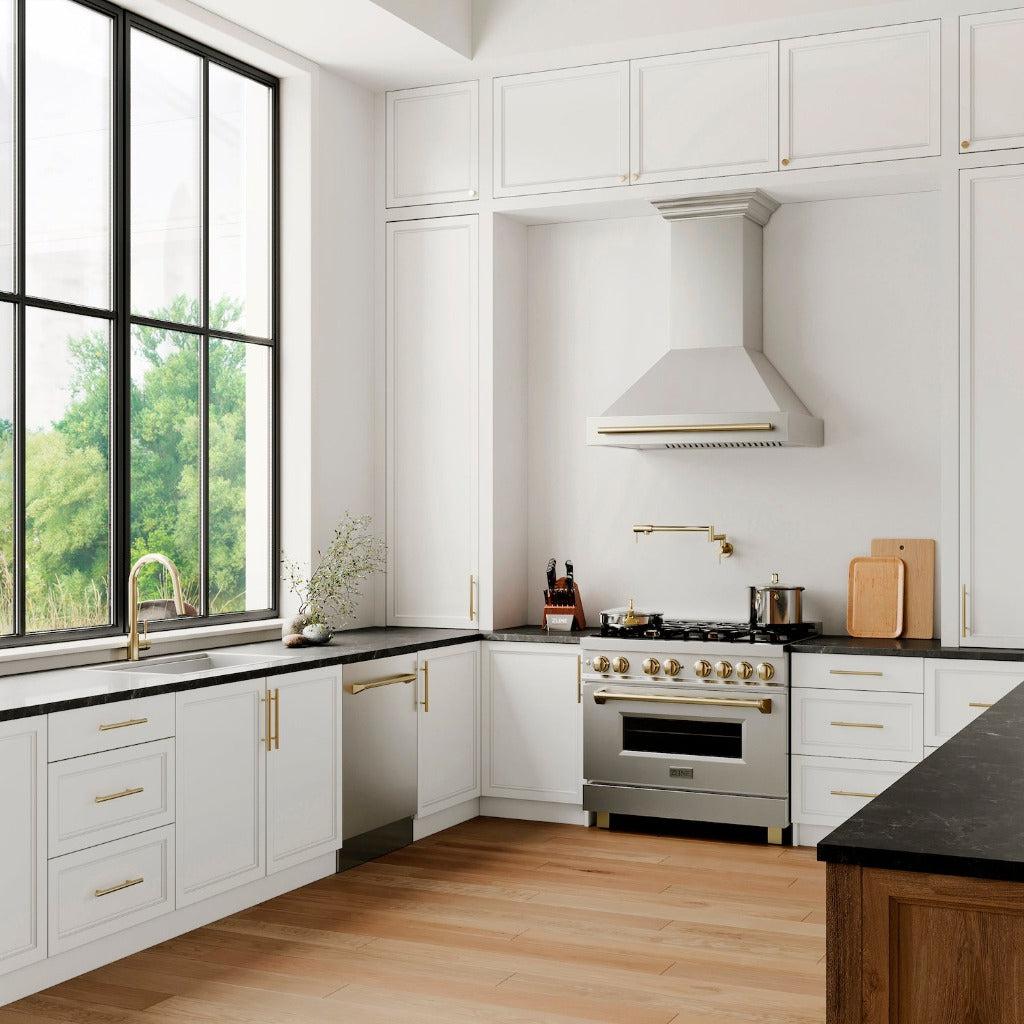 ZLINE Autograph Edition 36 Inch Stainless Steel Range Hood with Stainless Steel Shell & Accent Handle (8654STZ 36) - Professional Kitchen Ventilation for Modern Homes