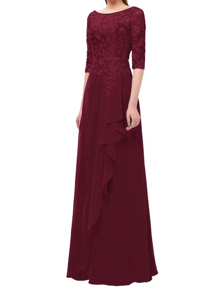 Elegant Long Sleeve Lace Chiffon Mother of The Bride Dress - Formal Wedding Party Gown for Women - Perfect for Weddings, Receptions & Special Occasions