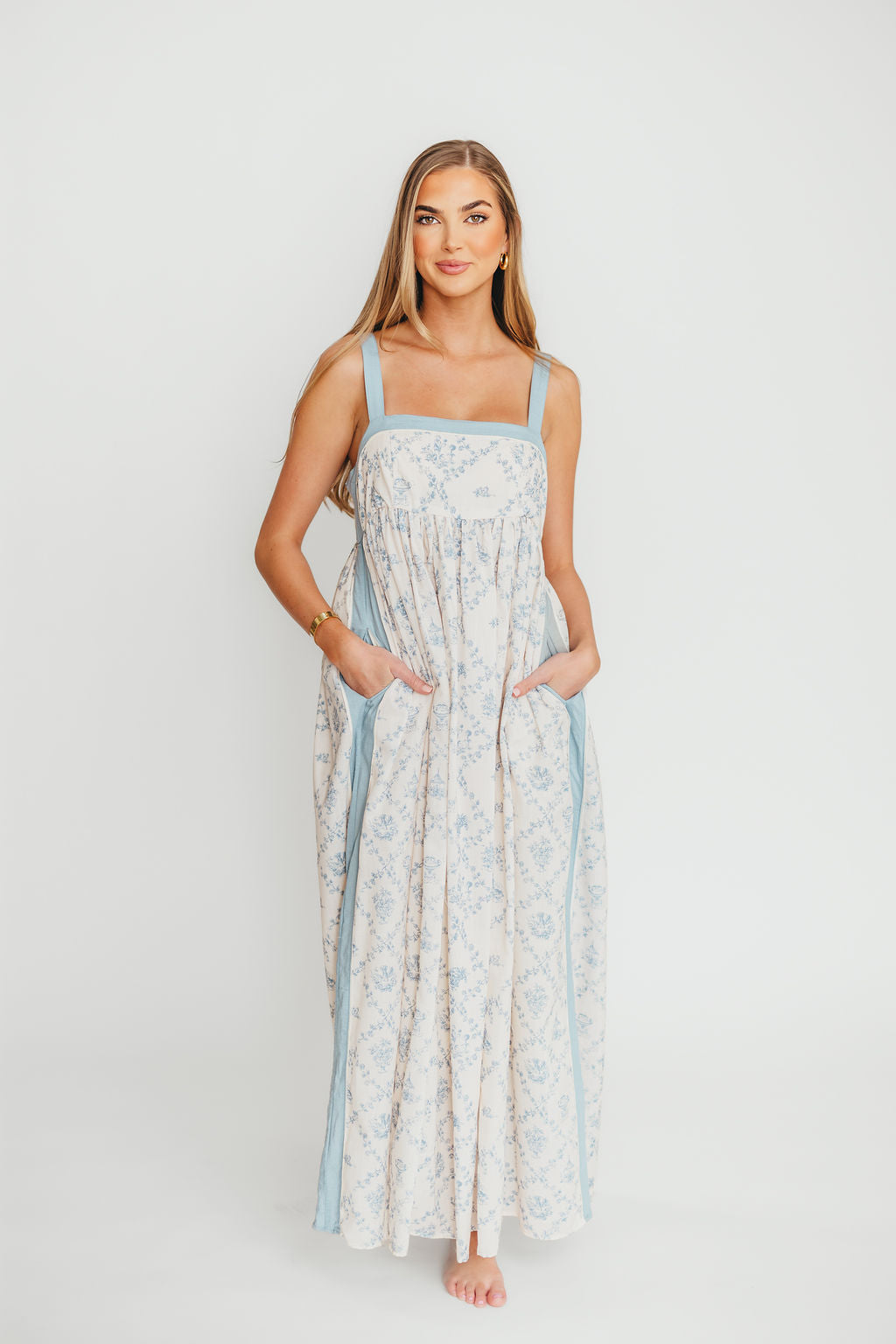 Lillian Toile Maxi Dress in French Blue - Floral Summer Midi Dress for Women, Perfect for Beach Vacations, Garden Parties & Date Nights