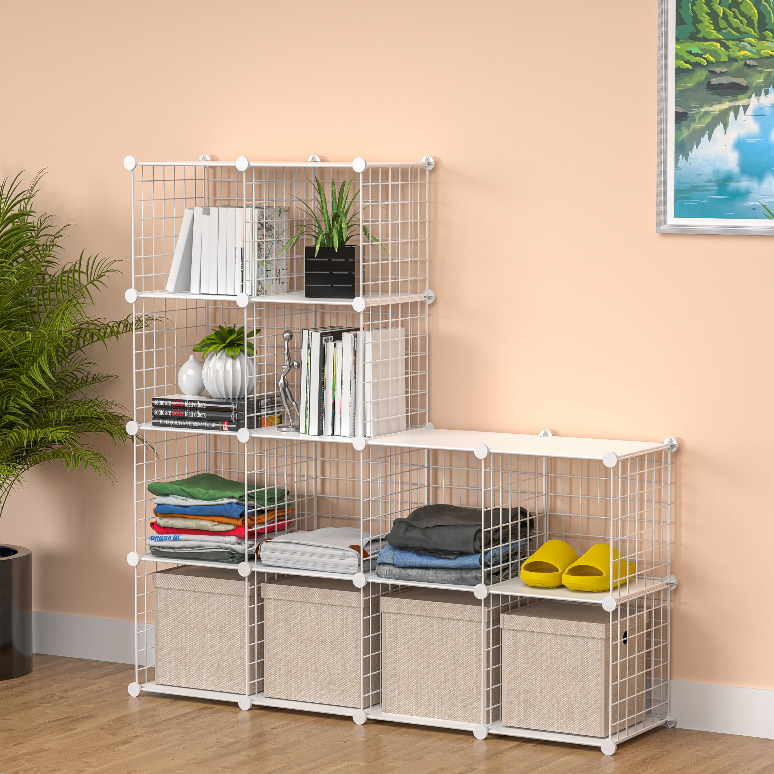 TUMUCUTE 12-Cube Metal Storage Organizer - White Bookshelf & Portable Closet Organizer for Bedroom, Home & Office | Perfect for Organizing Clothes, Books & Home Decor