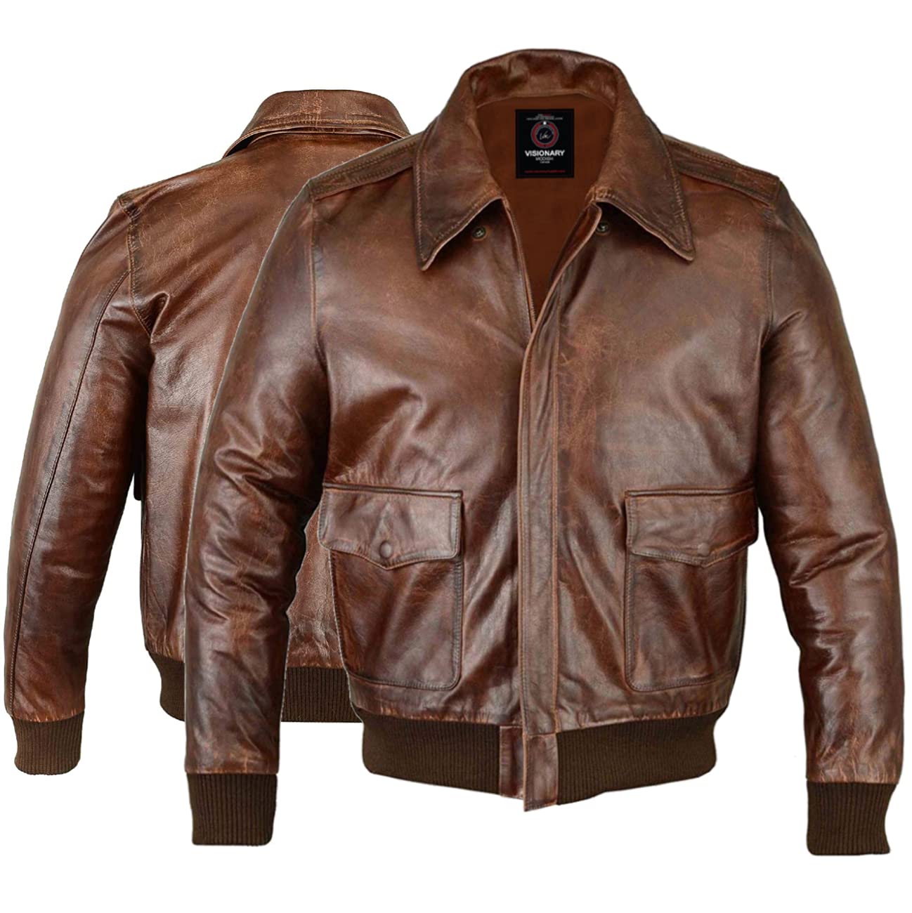 Stylish Men's A-2 Flight Bomber Jacket | Genuine Goat Leather | Vintage Air Force Style | Perfect for Casual Wear, Motorcycle Riding & Outdoor Adventures - VM19217258