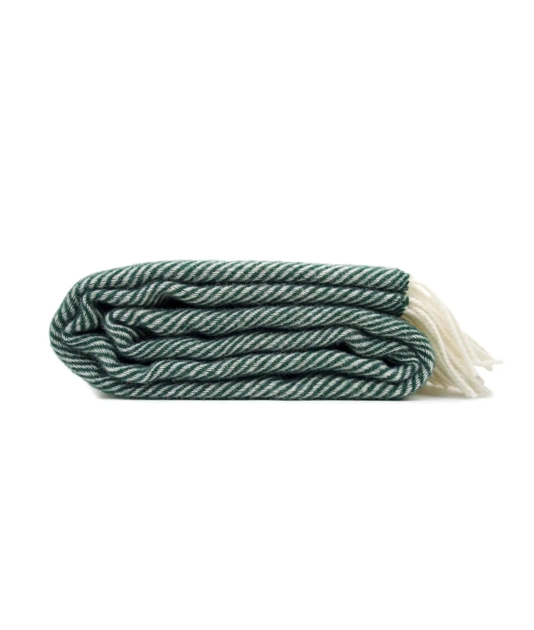 Premium Eden Green & White Herringbone Wool Throw Blanket - 100% Pure New Wool, 190cm x 130cm (75