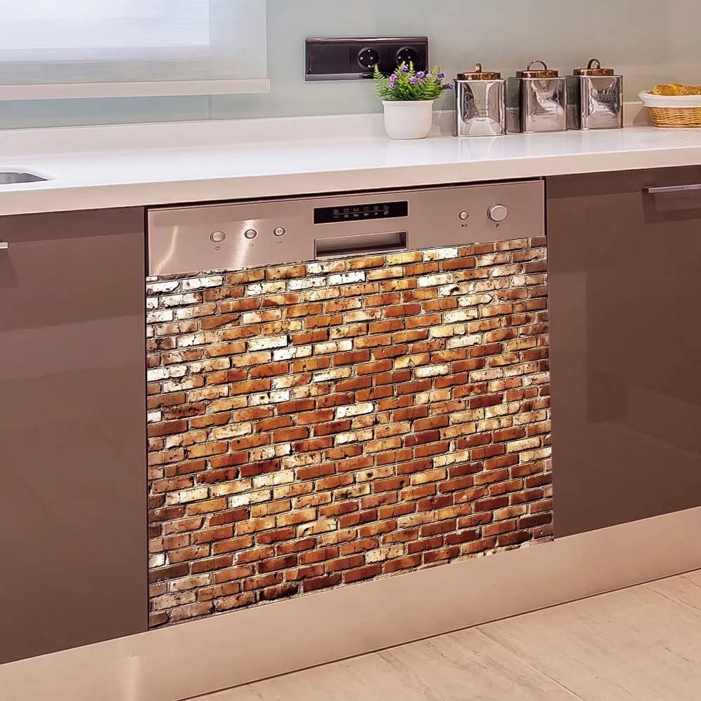 Brick Wall Dishwasher Magnet Cover - Reusable Vinyl Decal for Appliances (23