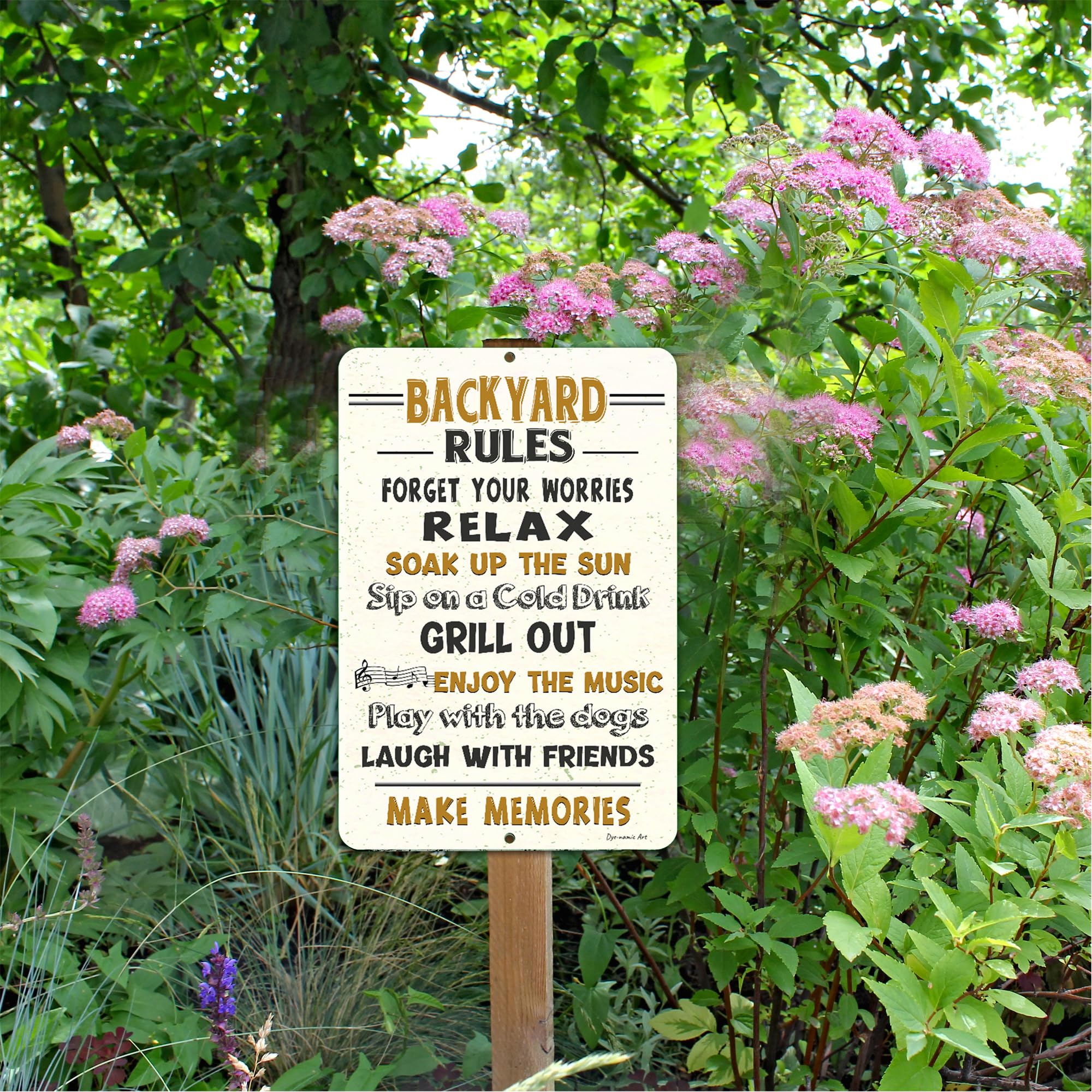 Funny Backyard Rules Metal Sign - Lightweight Aluminum Outdoor Decor for BBQ, Patio, Deck & Garden - Rustic 8x12 Wall Art Sign - Perfect for Outdoor Parties, Man Cave & Backyard Themed Decorations