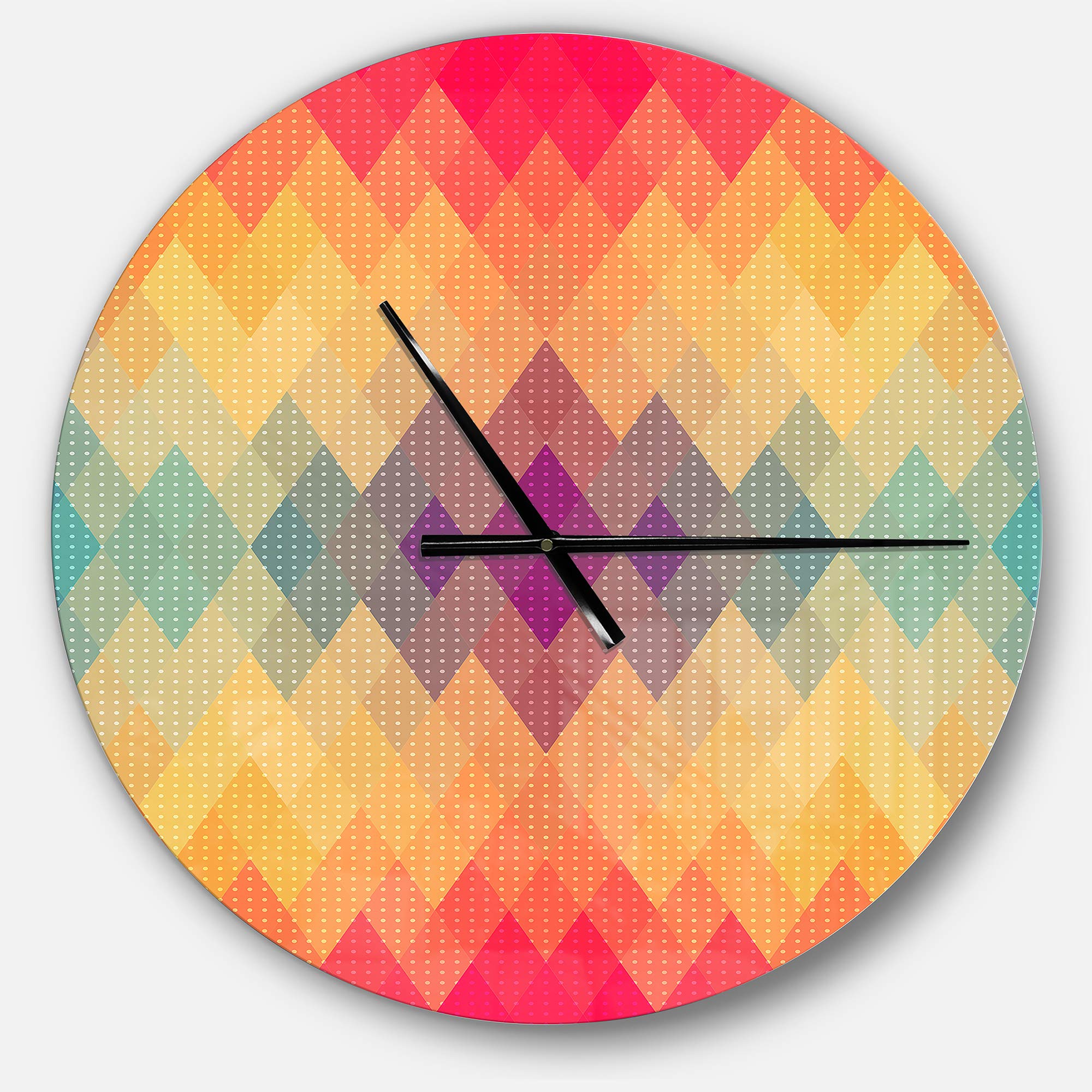 Designart Colorful Geometric Pattern Modern Round Metal Wall Clock - Contemporary Circle Wall Art for Home, Living Room, Bedroom & Office Decor | Perfect for Boho, Minimalist & Mid-Century Interior Design Styles