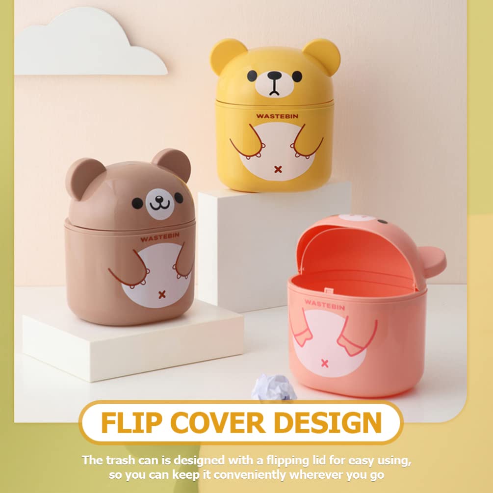 NUOBESTY Mini Desk Trash Can - Cute Bear-Shaped Garbage Bin with Lid, Small Wastebasket for Office, Bathroom & Kitchen (Brown) | Perfect for Desktop, Countertop & Home Organization